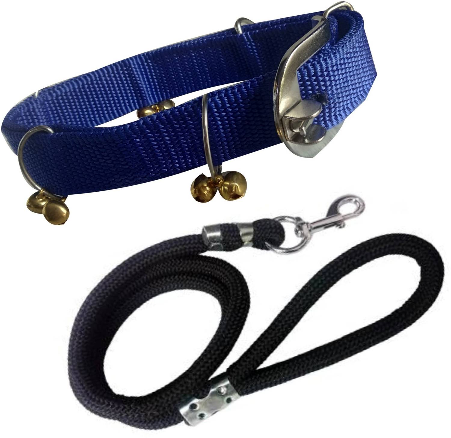 ADIOS Dog Belt Combo of Blue Ghungroo Dog Collar with Black Lead 1.5m Lengthy Dog Collar & Leash