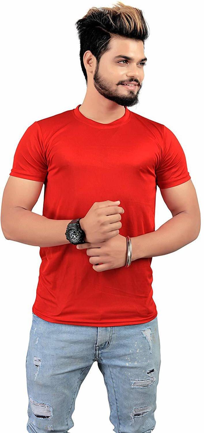 WEAR ESSENCE Solid Men Round Neck Red T-Shirt