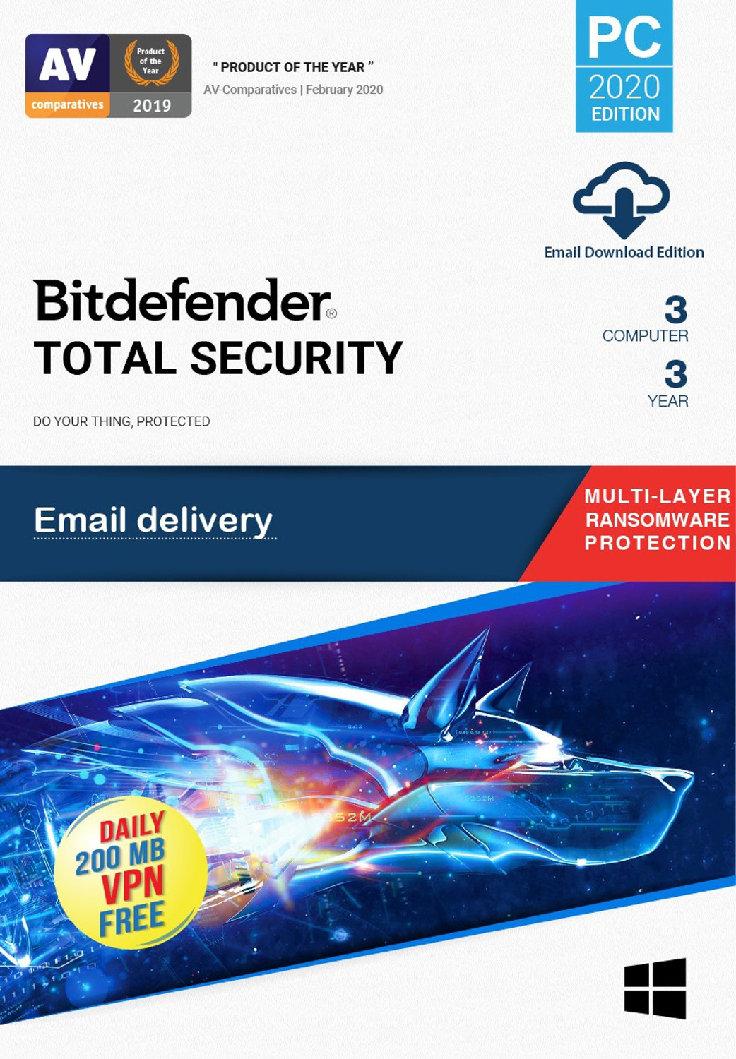 Image of bitdefender 3 PC PC 3 Years Total Security Compatible with Windows (Email Delivery - No CD)