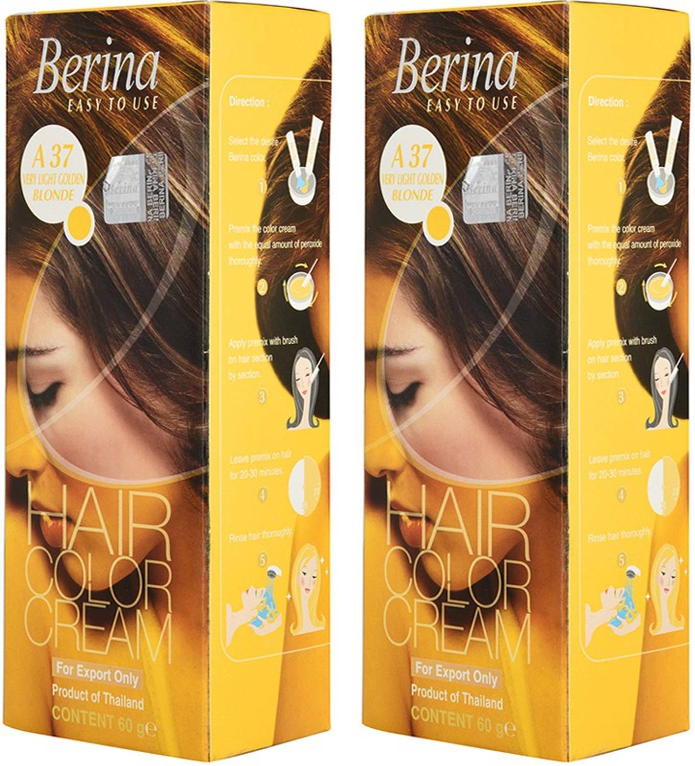 Berina A37 Very Light Golden Blonde Hair Color Cream 60gm , Light Golden Blonde, 60gm Pack of 2 , Light Golden Blonde