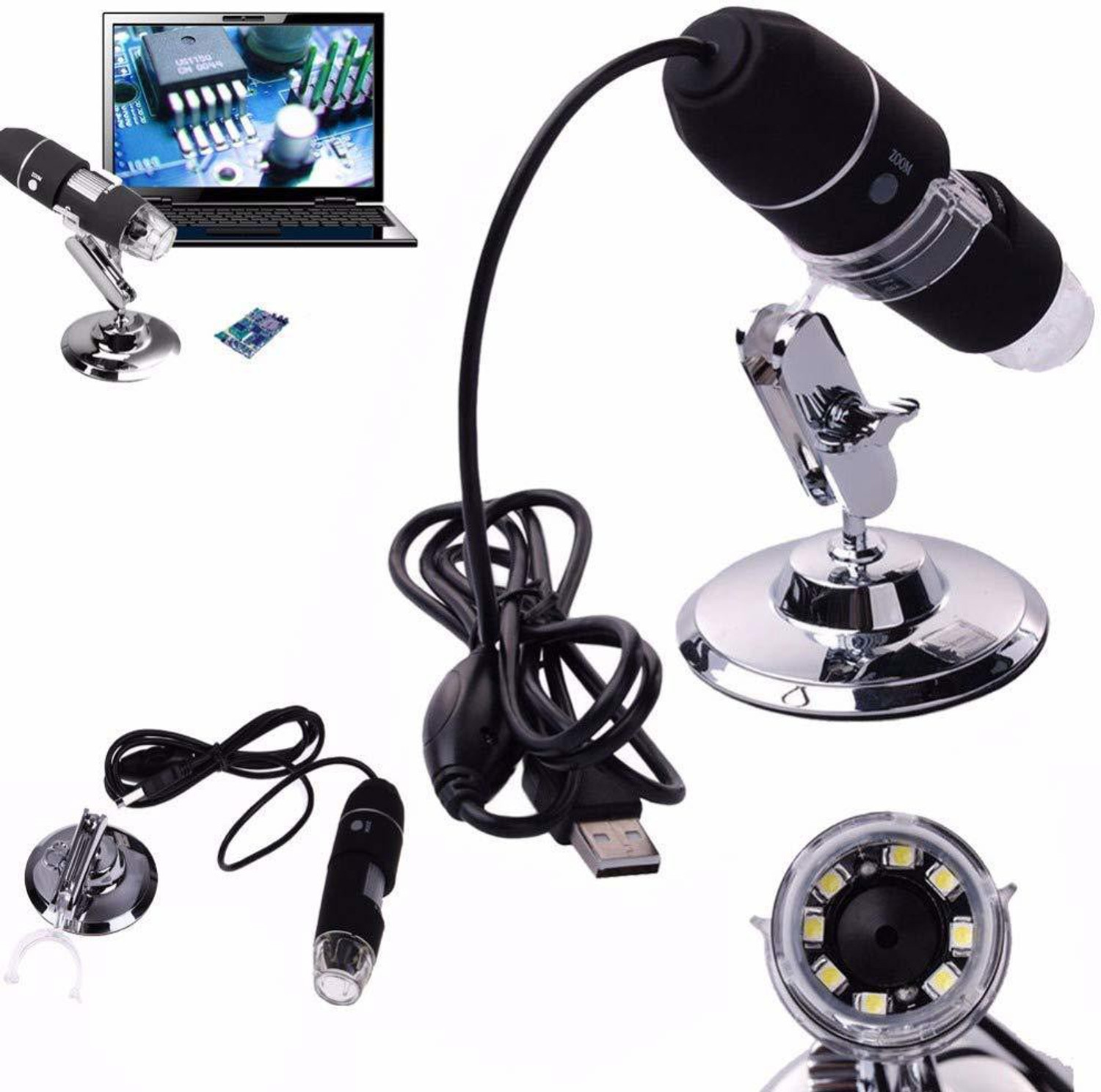 Image of VIBOTON 1000x 2MP 8 LED USB Portable Digital Microscope / Dermascope / Endoscope Zoom Camera Magnifier +Stand (Windows 8 - 1000x) (Black)
