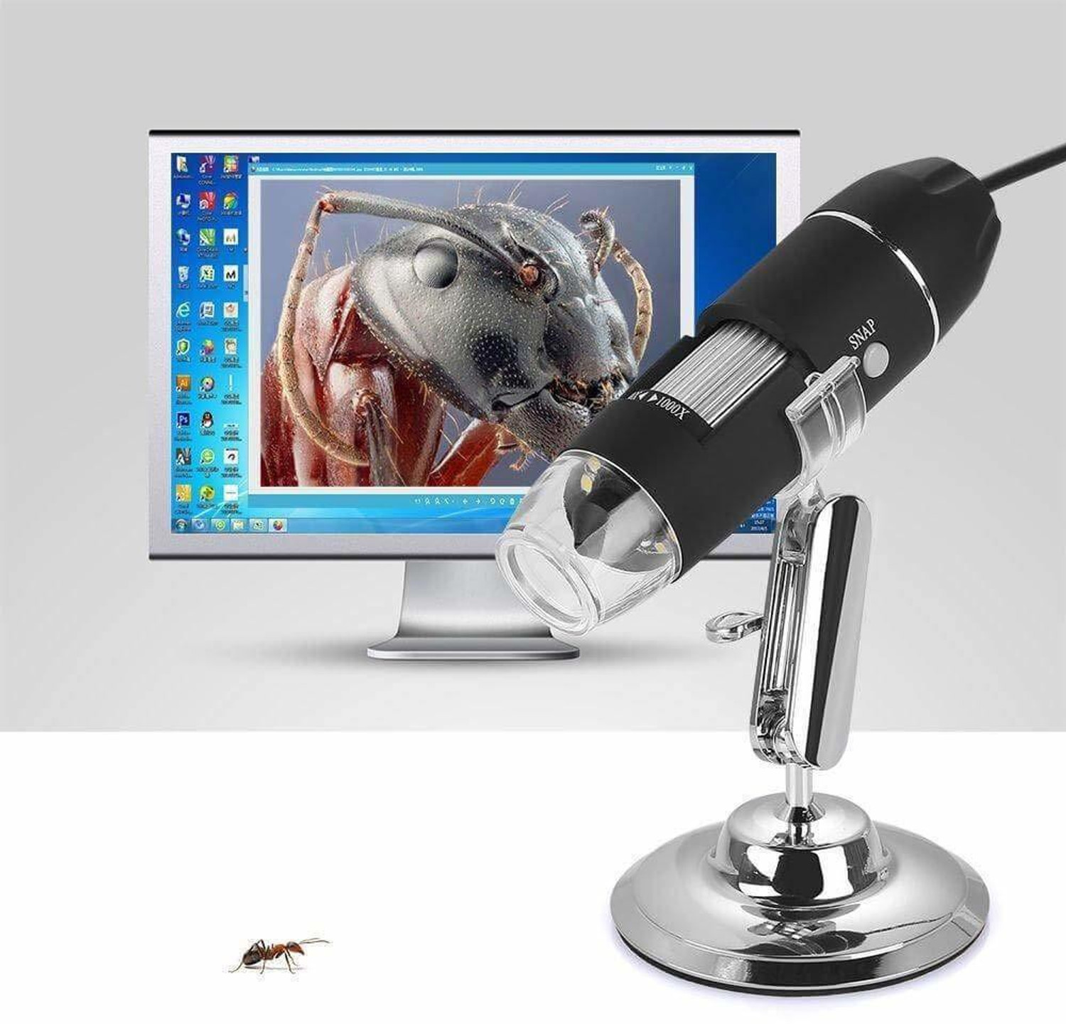 Image of VIBOTON 1000x 2MP 8 LED USB Portable Digital Microscope / Dermascope / Endoscope Zoom Camera Magnifier +Stand (Windows 8 - 1000x) (Black)