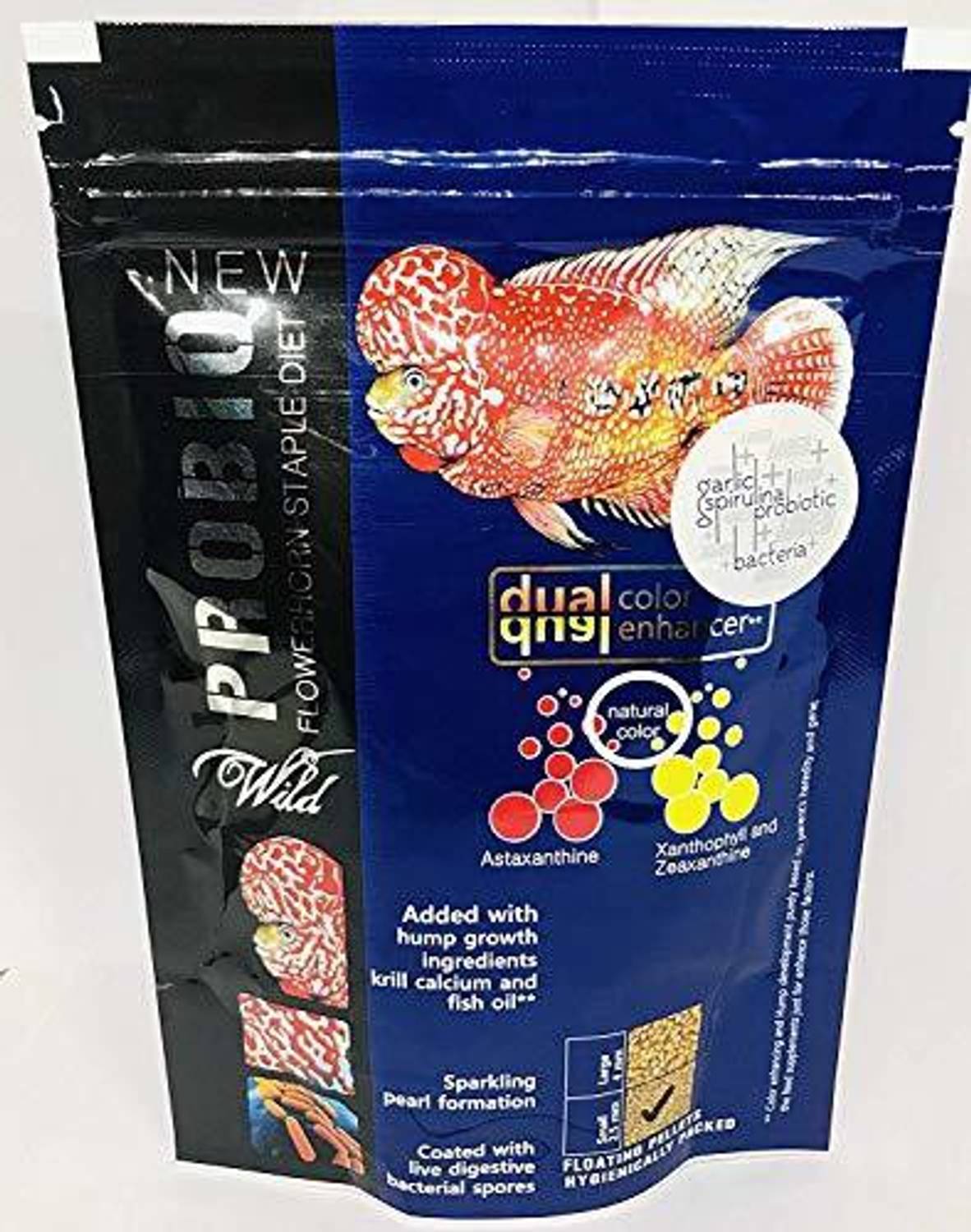 AQUATIC REMEDIES Probio Flowerhorn Staple Diet Dual Color Enhancer Fish Food with Added Garlic, Spirulina Probiotic & Bacteria Fish 0.1 kg Dry Adult Fish Food
