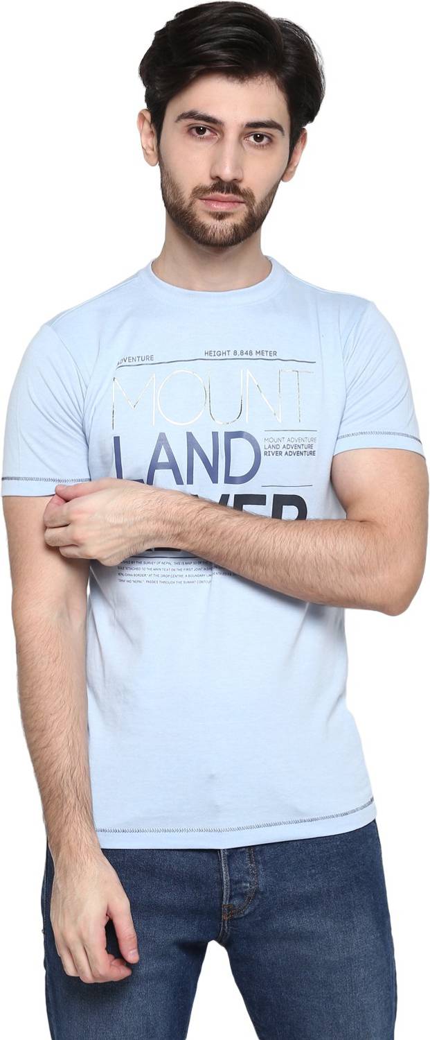 CANTABIL Printed Men Round Neck Light Blue T-Shirt