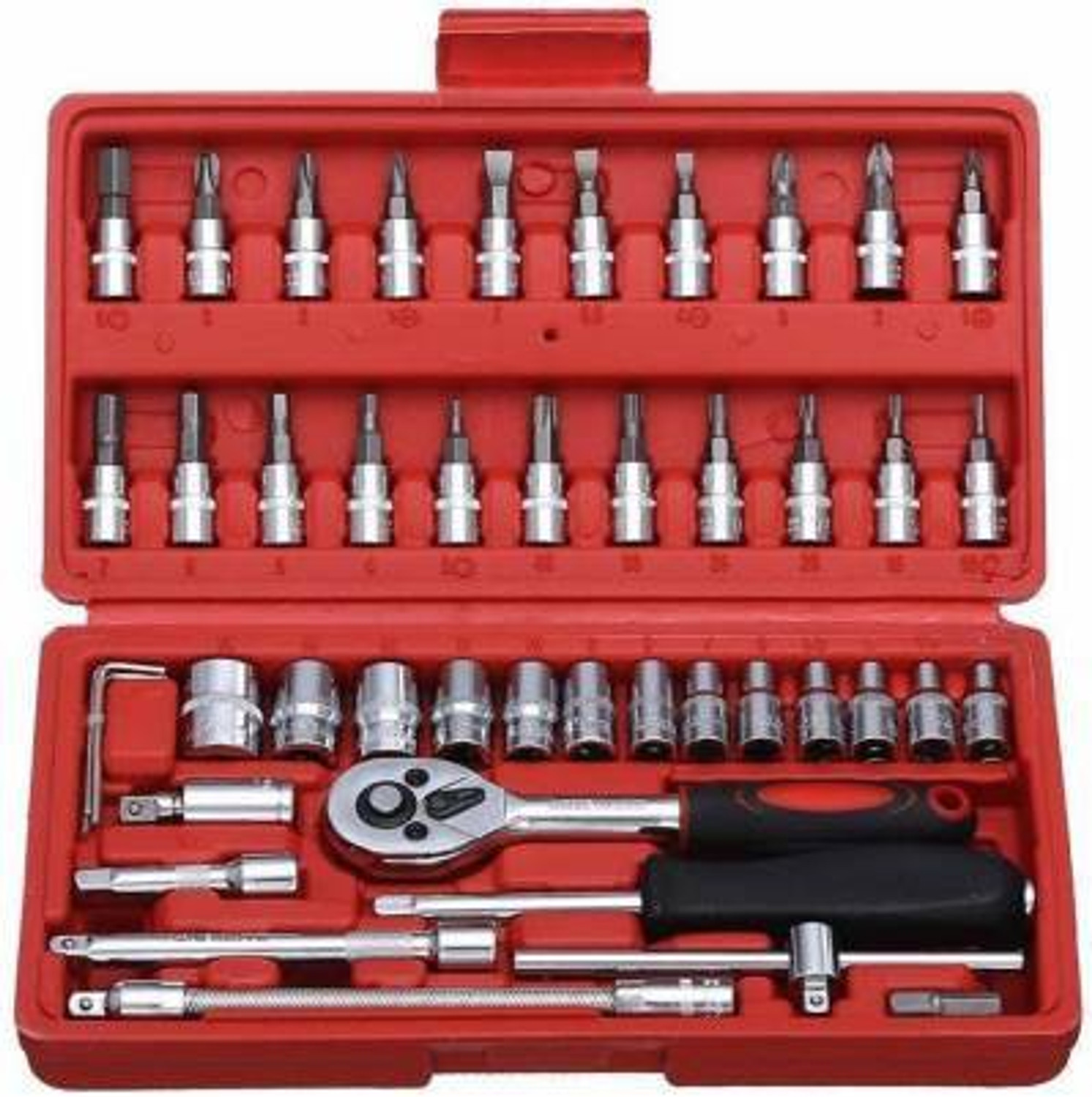 Image of STARKENDY High Quality 46pcs 1 /4-Inch Ratchet Torque Wrench Combo Car Repair Tools Set Double Sided Socket Wrench