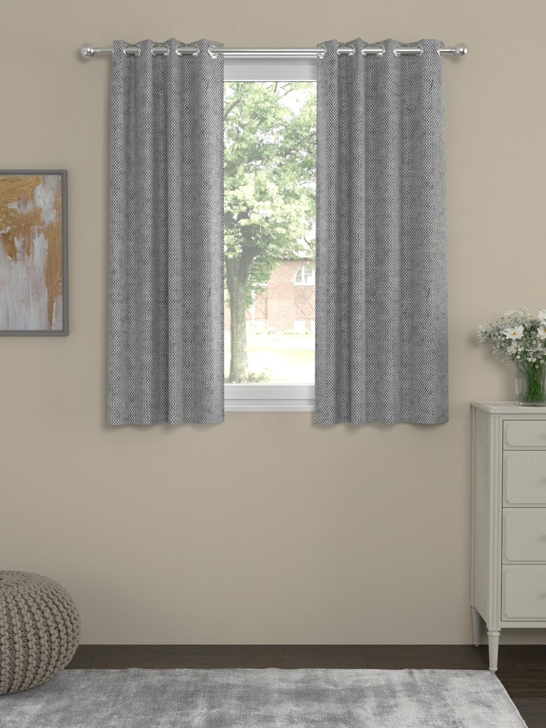 Image of ROSARA HOME 152 cm (5 ft) Window Polycotton Semi Transparent Curtain (Pack Of 2)