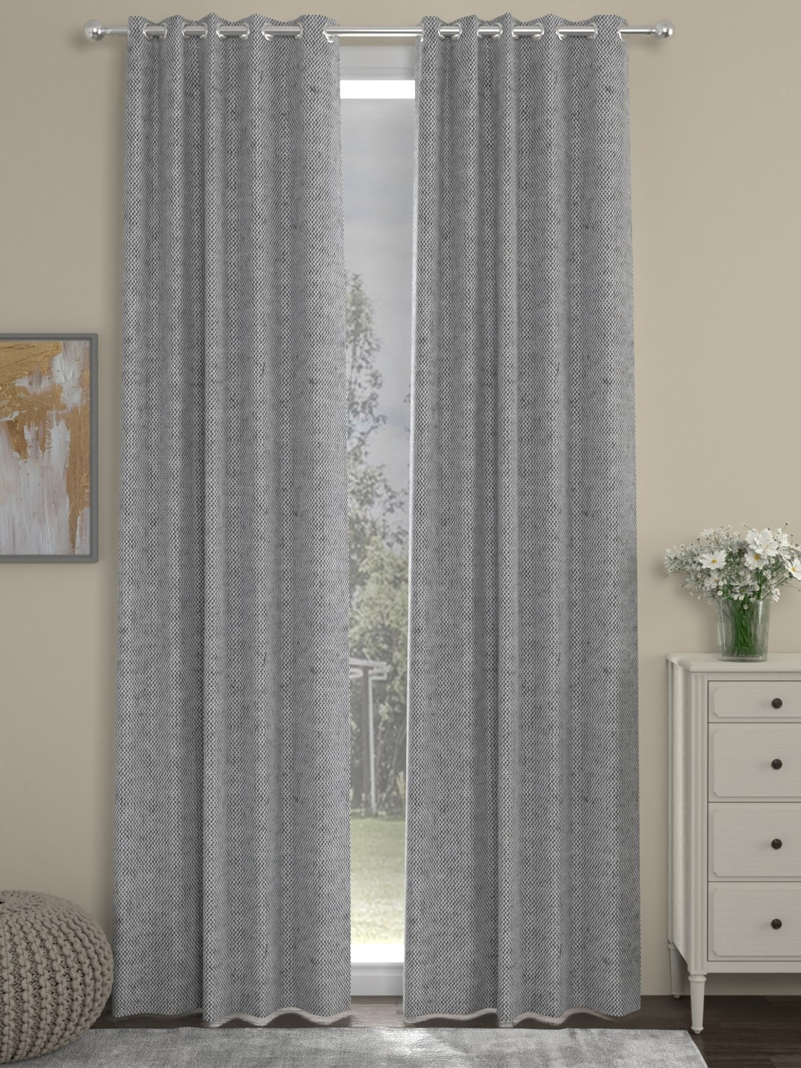 Image of ROSARA HOME 215 cm (7 ft) Door Polycotton Semi Transparent Curtain (Pack Of 2)