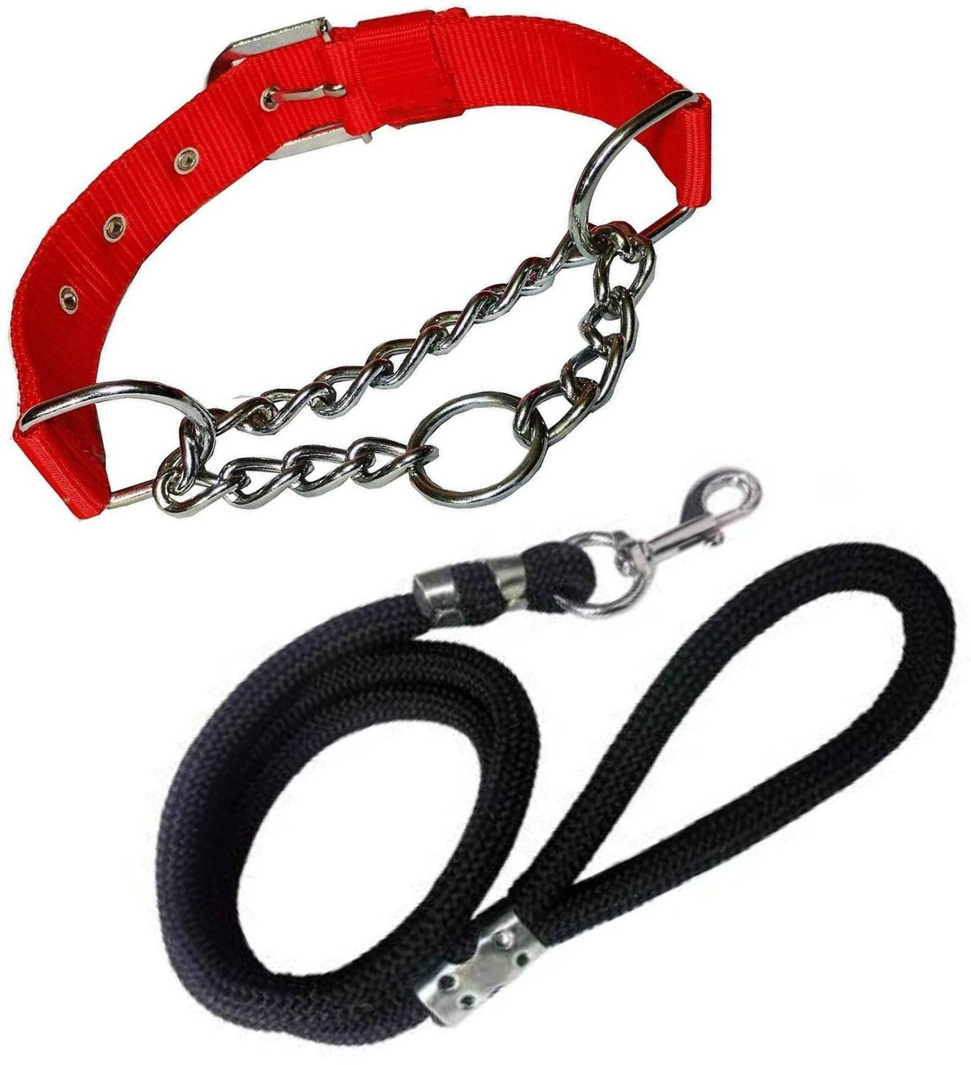 ADIOS Dog Belt Combo of Red Dog Choke Collar with Black Lead 1.5m Lengthy Dog Collar & Leash