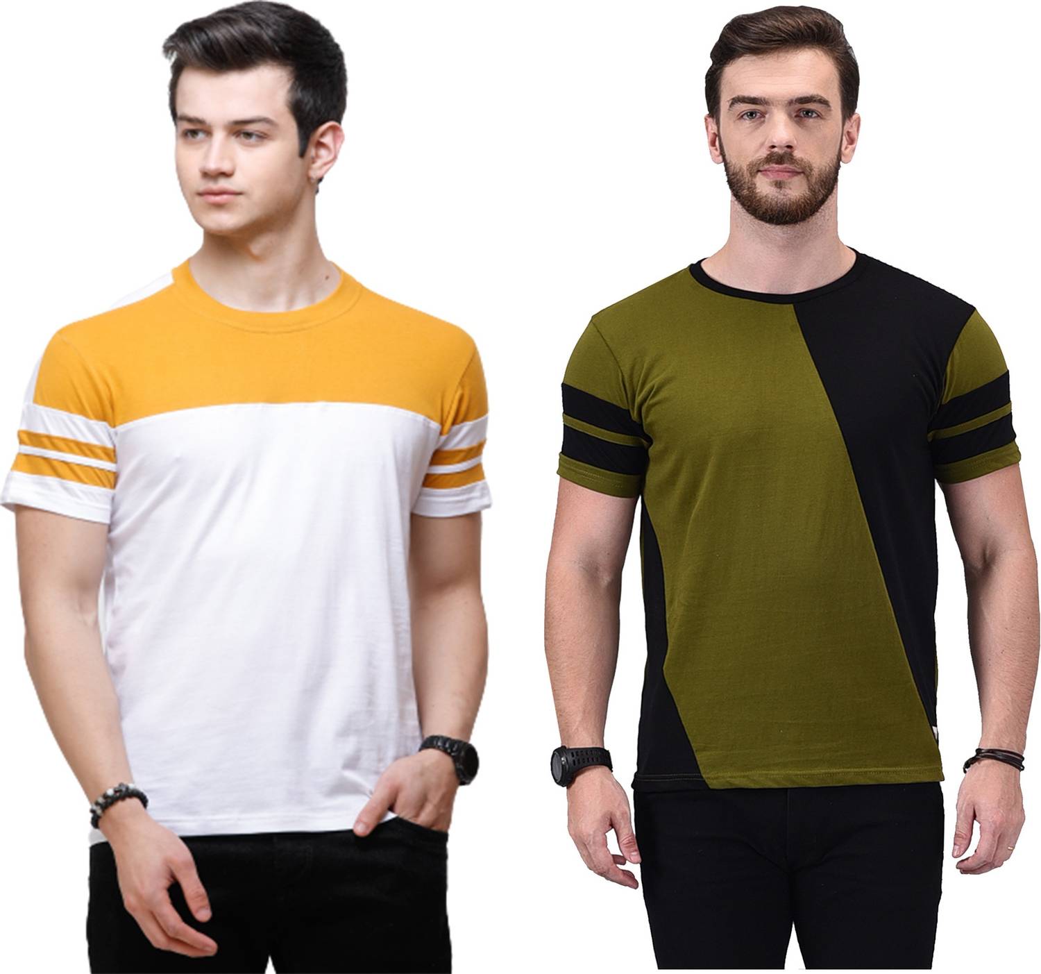 Wrath Pack of 2 Men Colorblock Round Neck Pure Cotton White, Gree