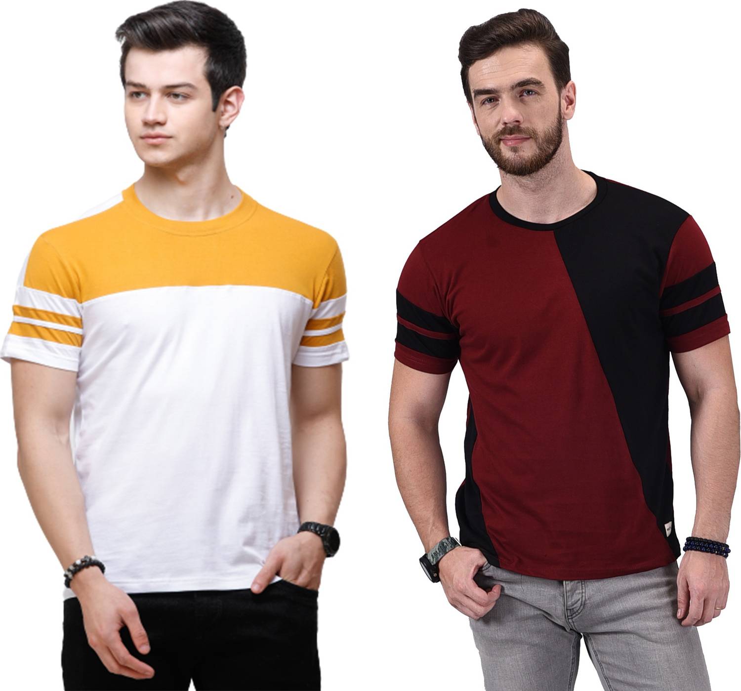 Wrath Pack of 2 Men Colorblock Round Neck Pure Cotton White, Maro