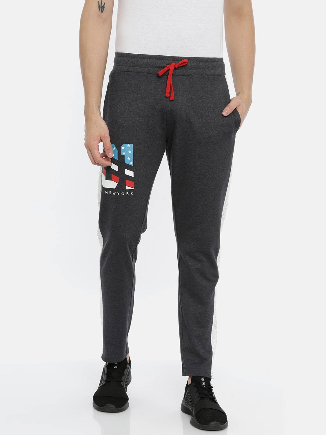 3Pin Solid Men Grey Track Pants