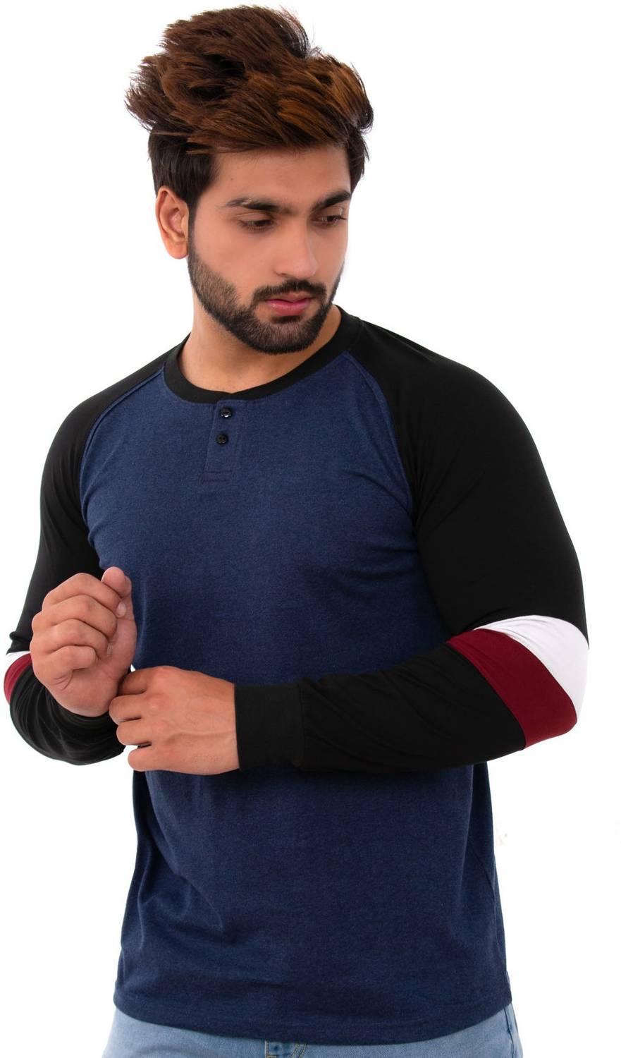 BISHOP COTTON Solid Men Round Neck Blue T-Shirt