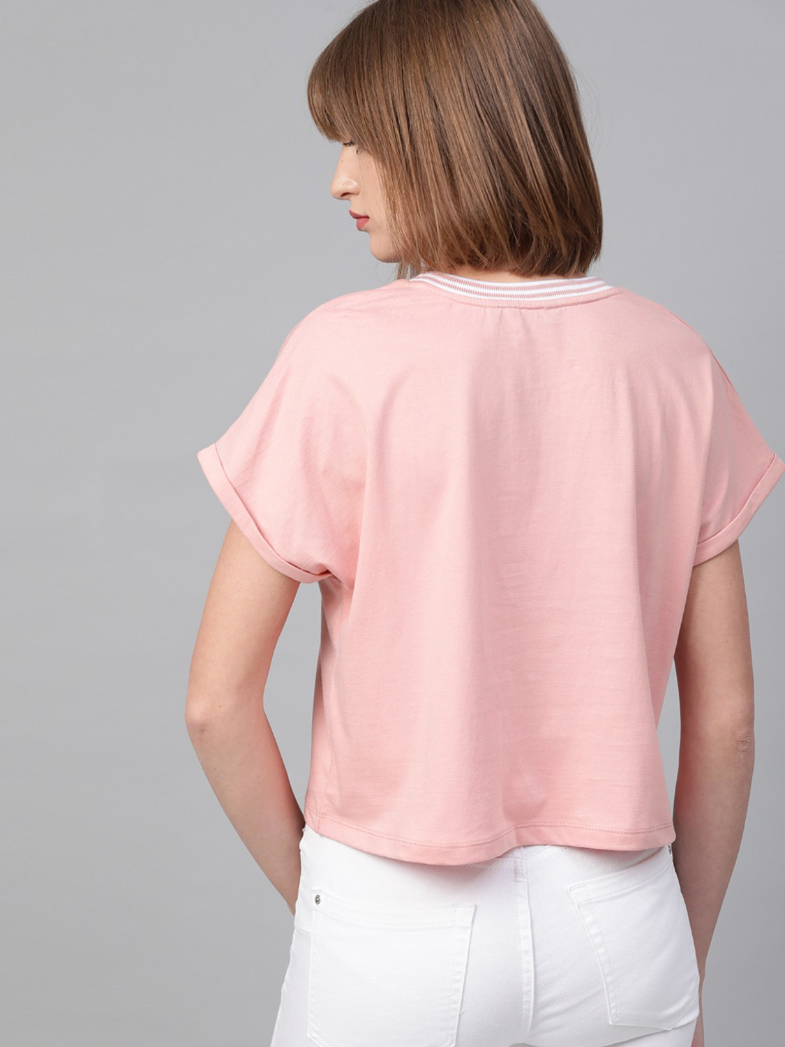 Image of Roadster Solid Women Round Neck Pink T-Shirt