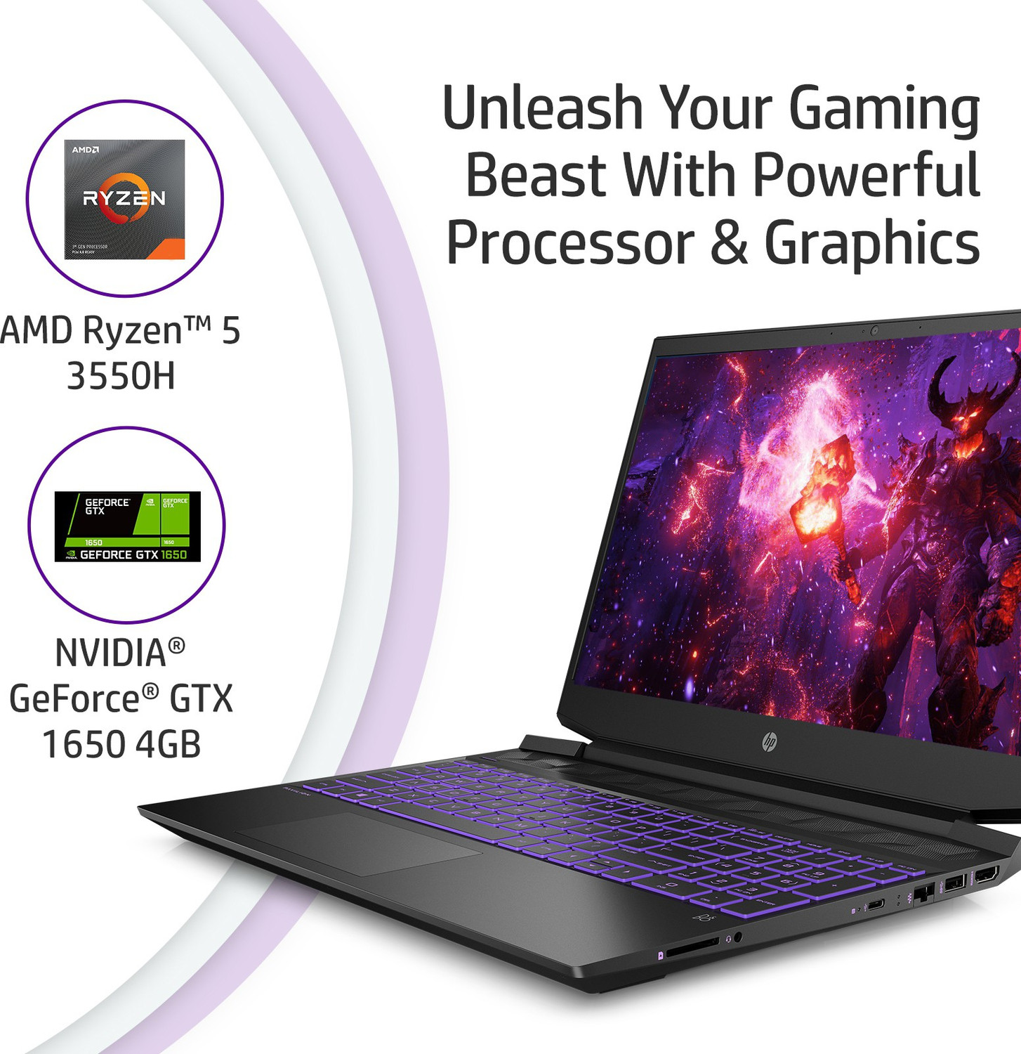 Image of HP Pavilion Gaming AMD Ryzen 5 Quad Core 3550H - (8 GB /1 TB HDD /Windows 10 Home /4 GB Graphics /NVIDIA GeForce GTX 1650) 15-ec0101AX Gaming Laptop