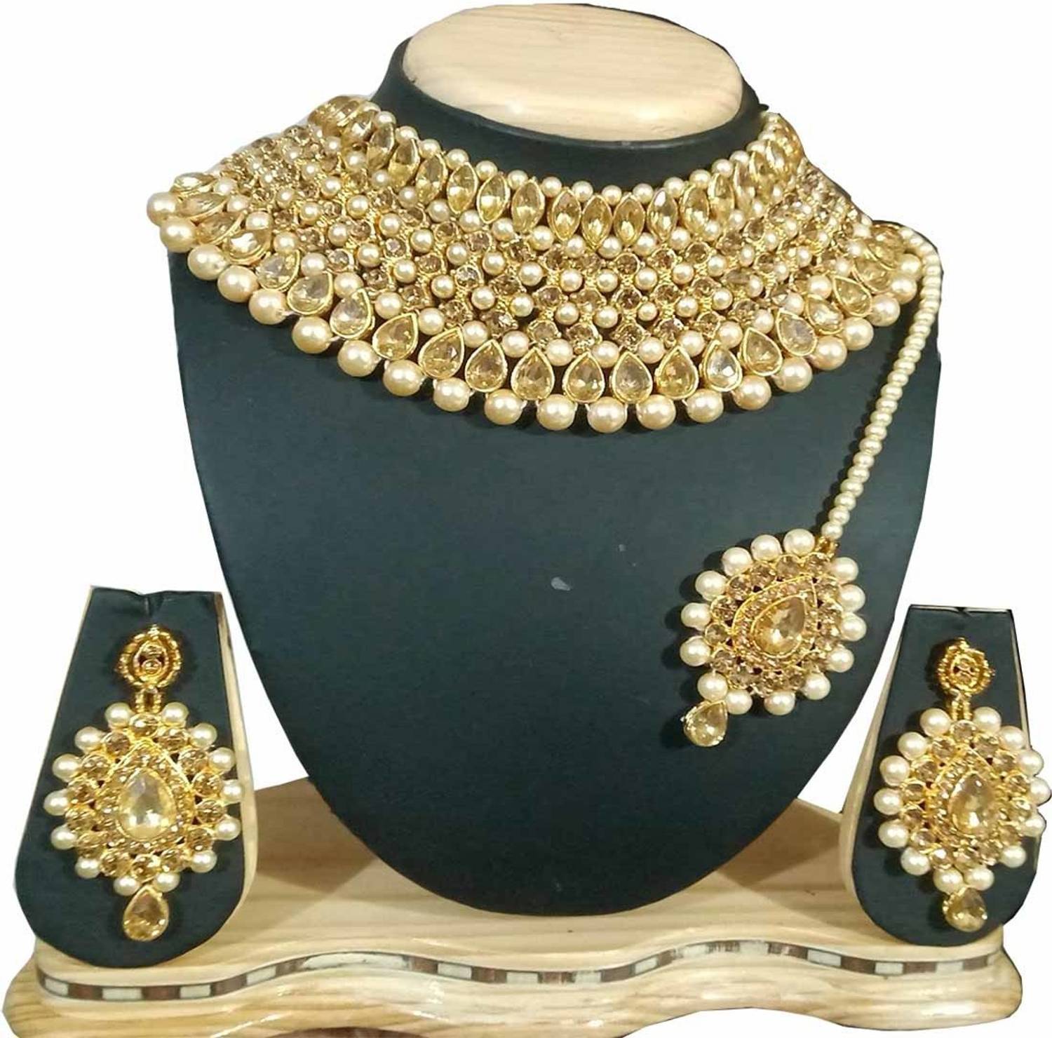 STYLISH DUDE Mother of Pearl, Alloy Gold-plated Gold, White Jewellery Set
