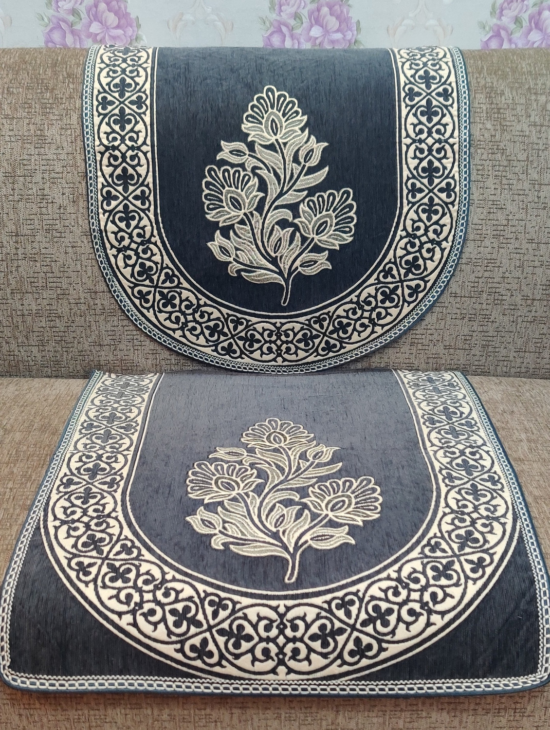 Image of MHF Velvet, Chenille 3+1+1 Seater Sofa Floral Cover