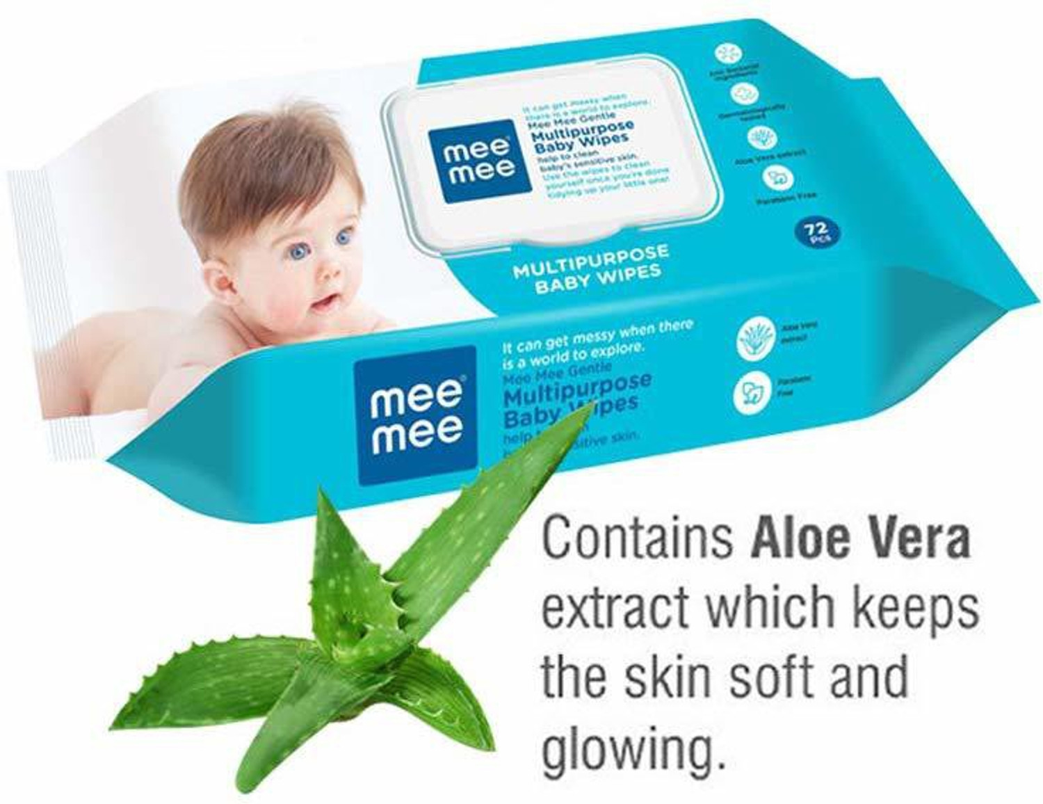 Image of MeeMee Caring Baby Wet Wipes, Aloe Vera