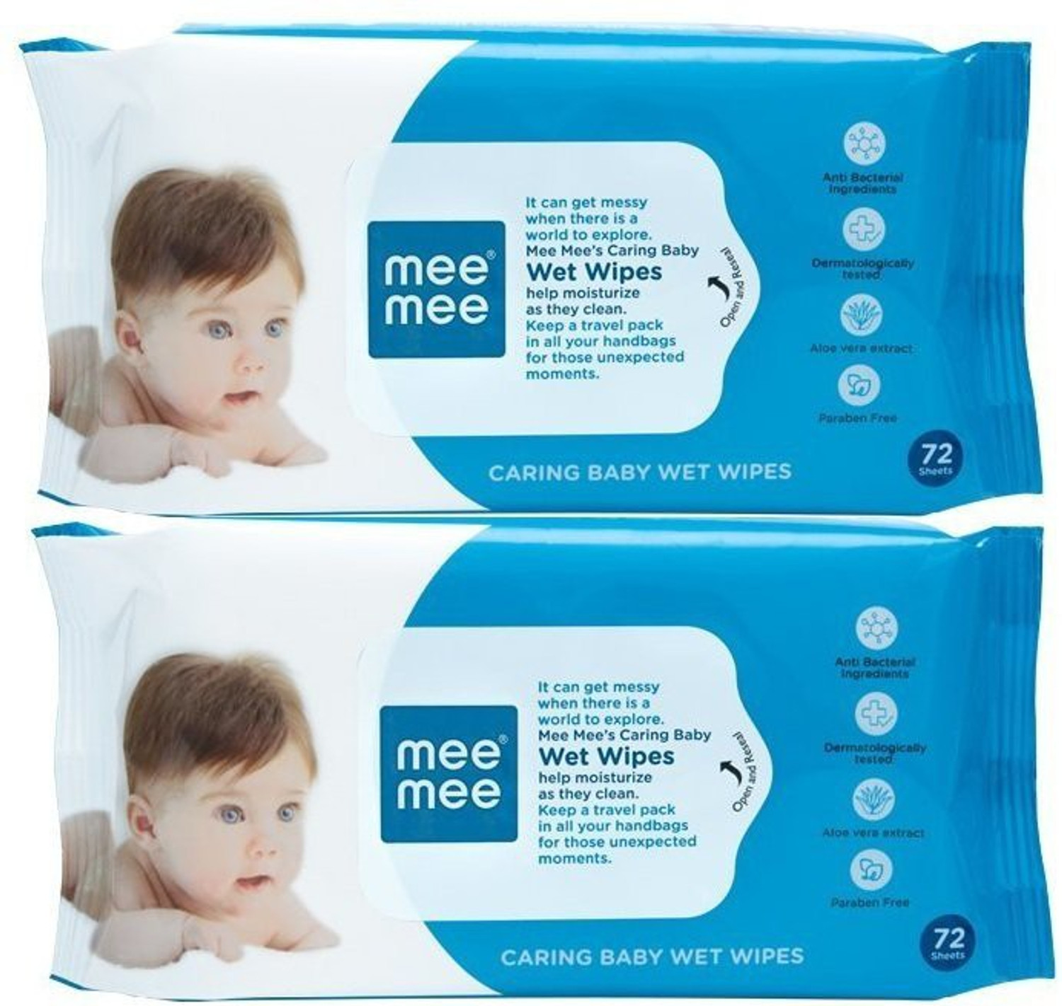 Image of MeeMee Caring Baby Wet Wipes, Aloe Vera