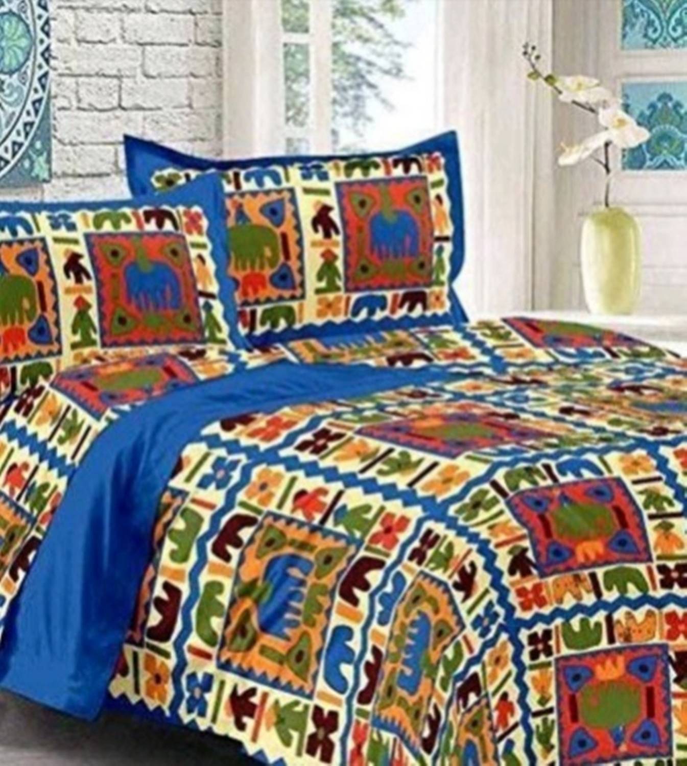 Almighty Creations Cotton Double Flat 144 TC Printed 1 Bedsheet with 2 Pillow Covers