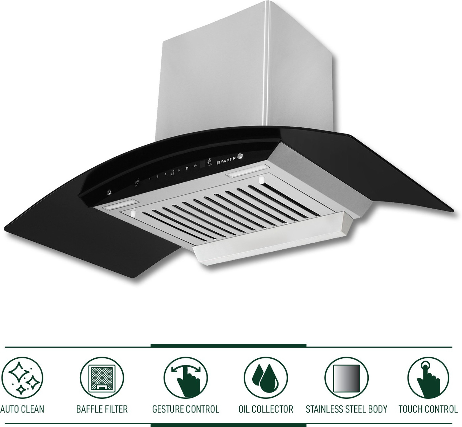Image of FABER Hood Zest HC SC SS 90 Auto Clean Wall Mounted Stainless Steel 1100 CMH Chimney