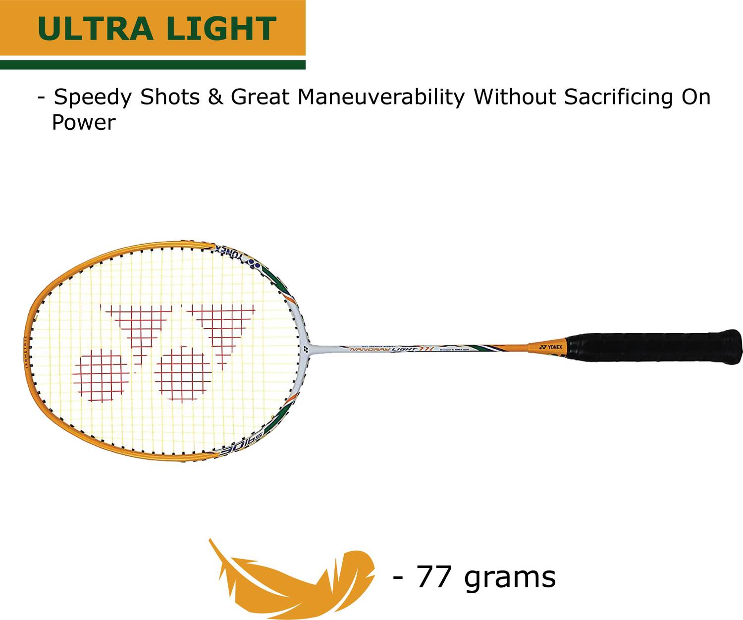 Yonex Nanoray Light 11i Yellow Badminton Racquet (77g, 30lbs) - Image 4