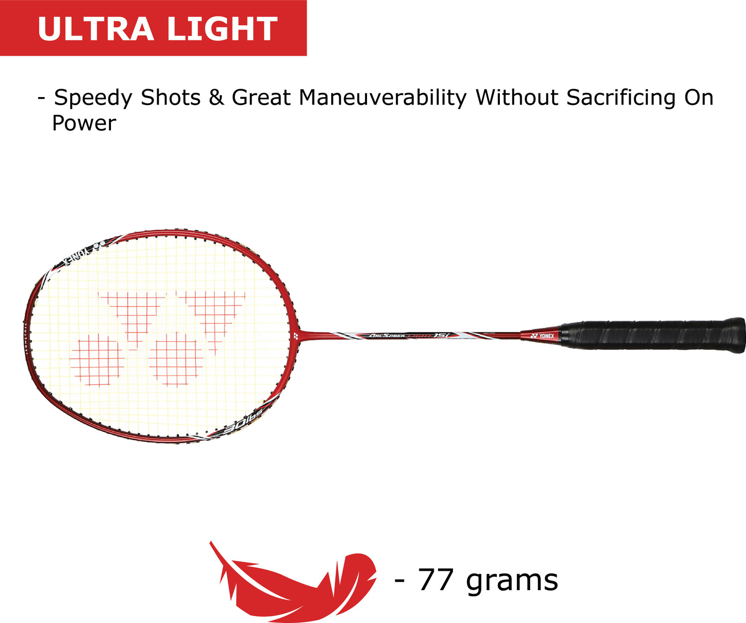 Image of Yonex Arc Saber Light 15i Red Strung Badminton Racquet (Weight: 77g, Tension: 30 lbs)