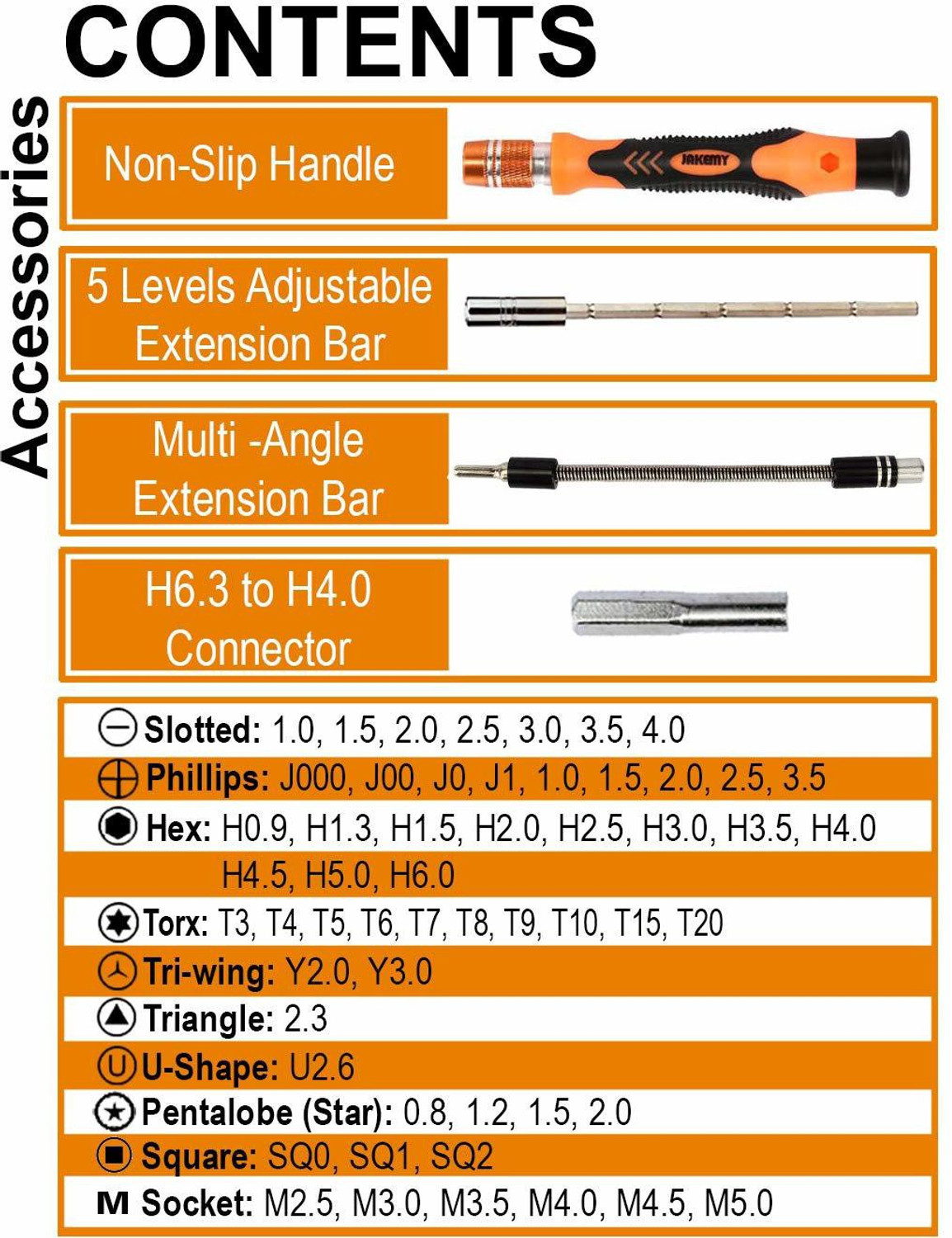 Image of JAKEMY 58 IN 1 Professional hardware tool screwdriver set kit, Tool Set with 1 Non-slip Ergonomic Handle, 1 Extension Bar, 1 Flexible Extension Bar, 1 Connector and 54 CRV Material Bits - JM-8125 Precision Screwdriver Set (Pack of 58)