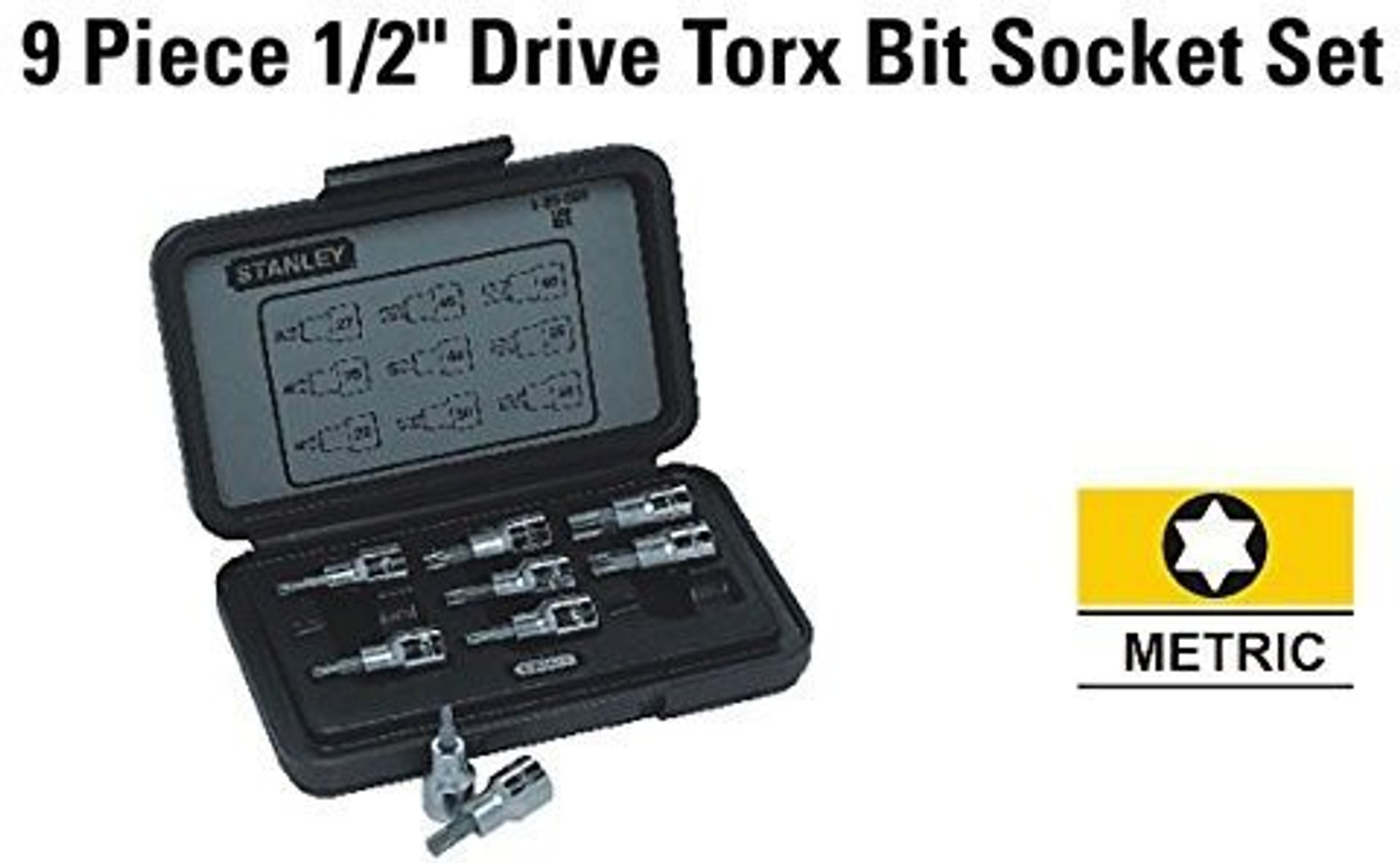 Image of STANLEY 9 pcs 1 /2 inch Drive TOrx Bit Socket Set Socket Set (Pack of 9)