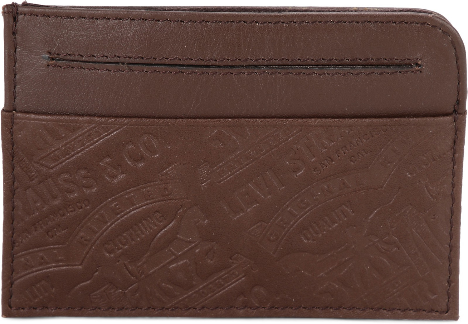 Image of LEVI'S Men Brown Genuine Leather Card Holder - Mini (4 Card Slots)