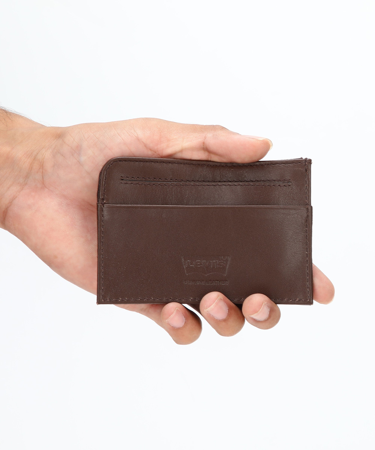 Image of LEVI'S Men Brown Genuine Leather Card Holder - Mini (4 Card Slots)
