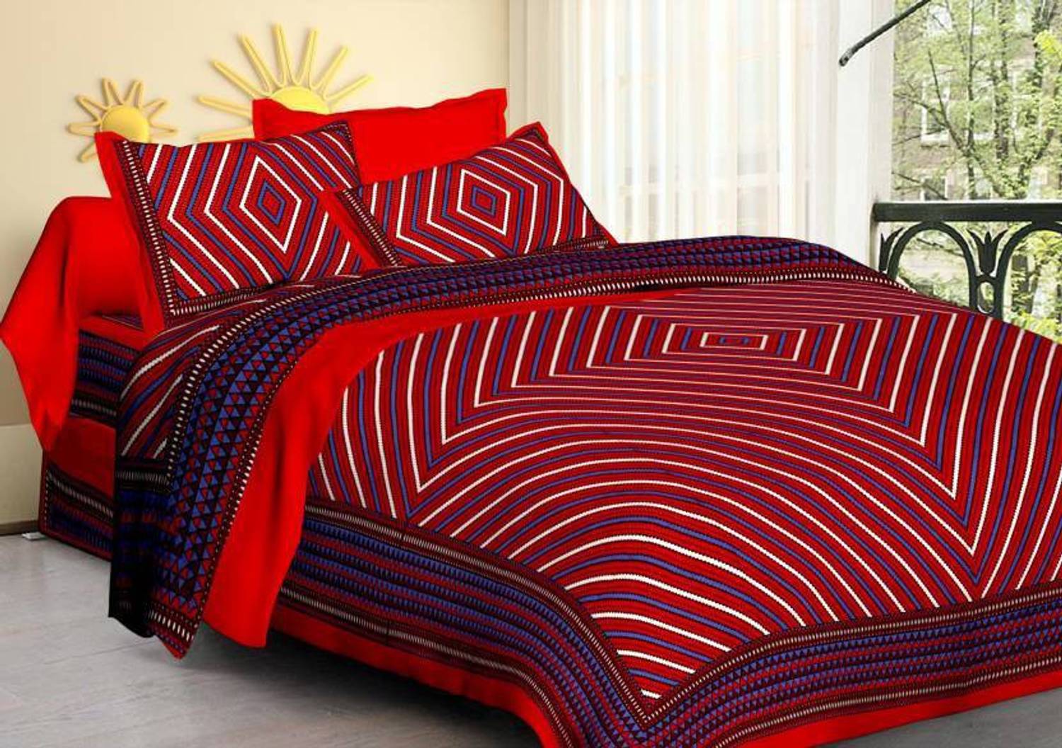CURE N CARE Cotton Queen Flat 180 TC Jaipuri Prints 1 Bedsheet wi