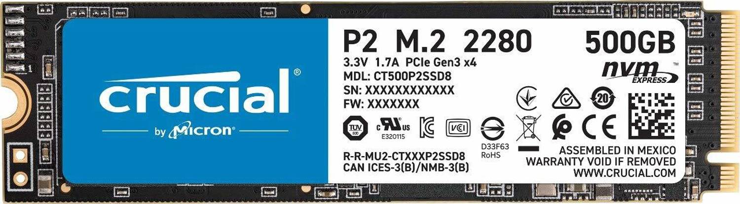 Crucial P2 500 GB Laptop, Desktop Black PCIe NVMe Internal Solid