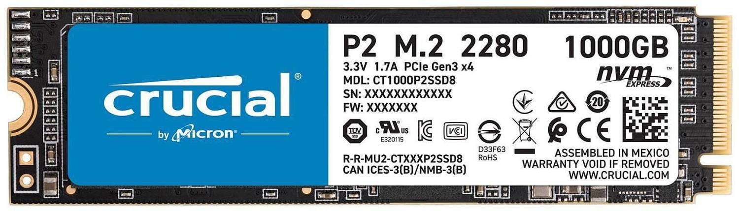 Crucial P2 1 TB Laptop, Desktop Black PCIe NVMe Internal Solid St
