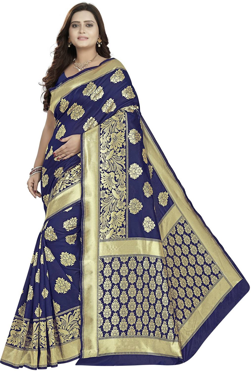 3Buddy Fashion Paisley Banarasi Silk Blend, Jacquard Saree