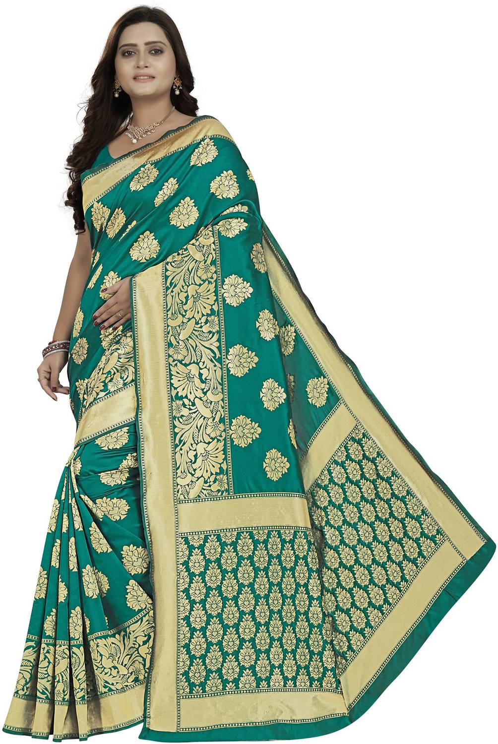 3Buddy Fashion Paisley Banarasi Silk Blend, Jacquard Saree