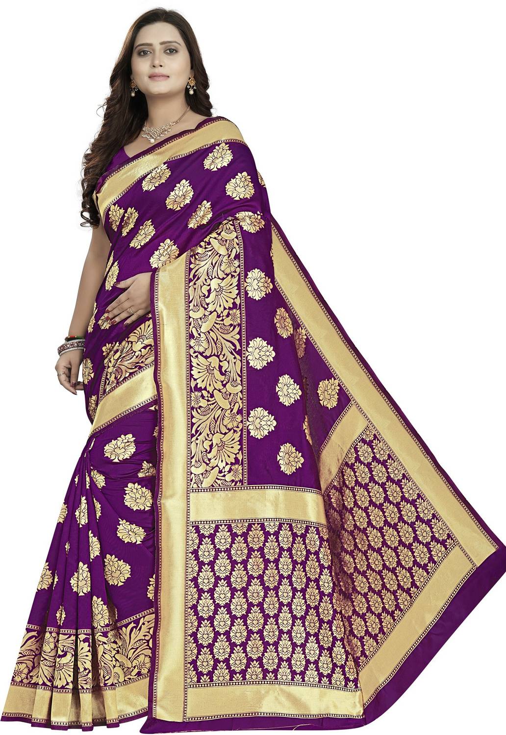 3Buddy Fashion Paisley Banarasi Jacquard, Silk Blend Saree