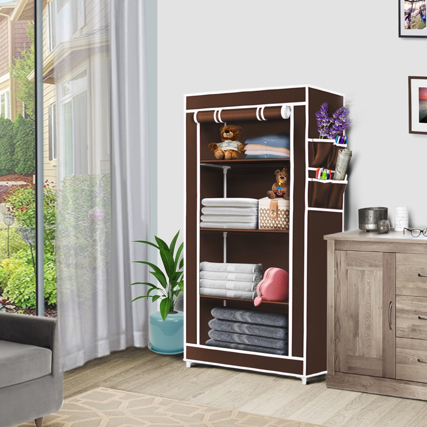 Image of thos 4 Shelves Carbon Steel Collapsible Wardrobe