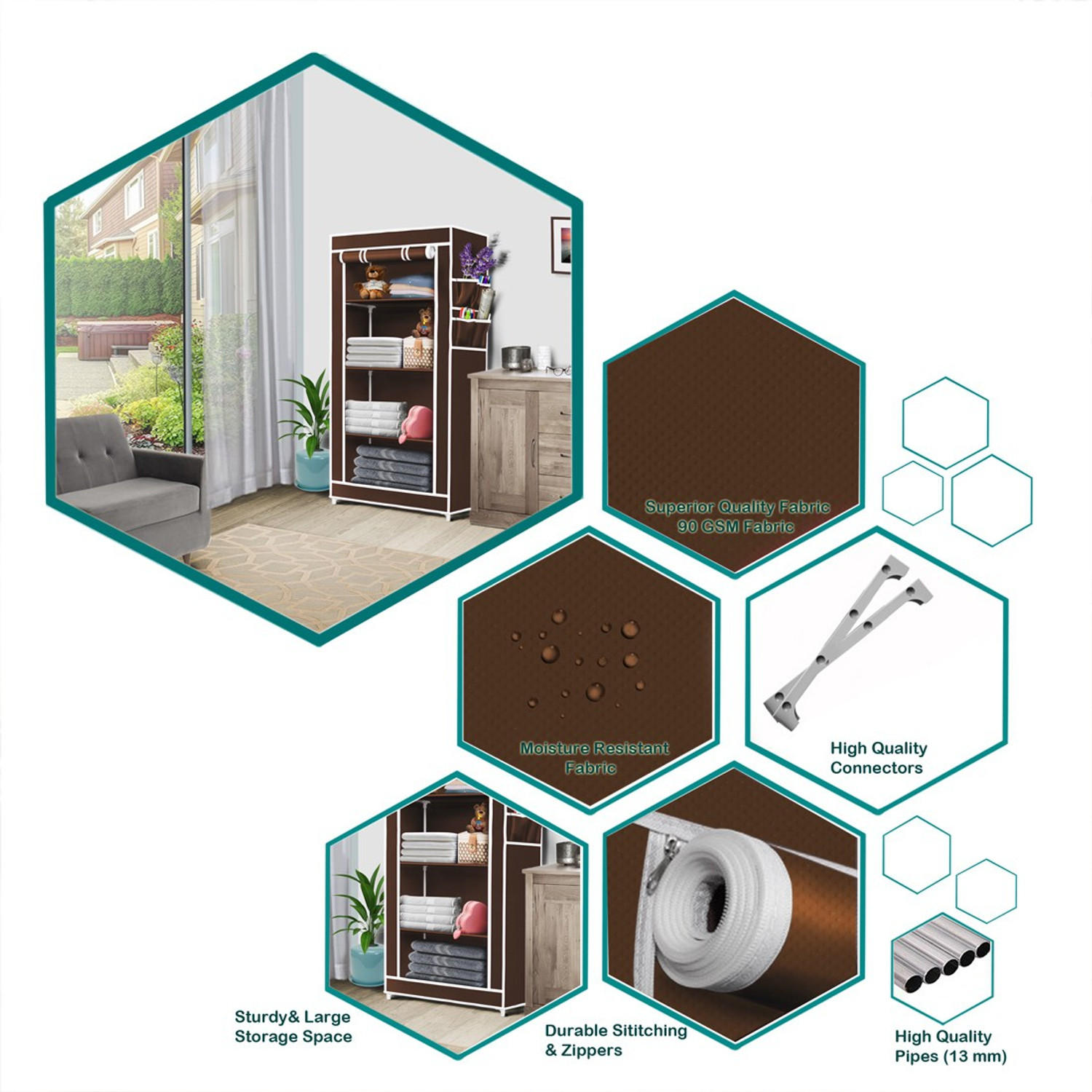 Image of thos 4 Shelves Carbon Steel Collapsible Wardrobe