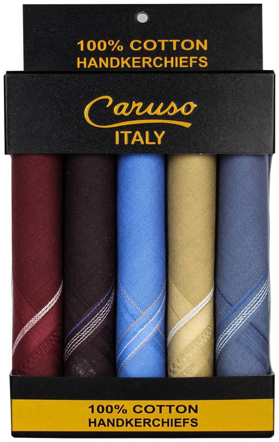 Caruso Italy Men's Luxury Dark Base Coloured Border Cotton Handkerchief ["Multicolor"] Handkerchief