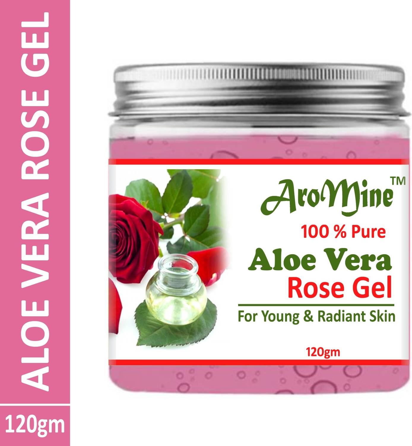 AroMine 100% Pure Rose Aloe Vera Gel for Beautiful Skin & Hair (100 g)
