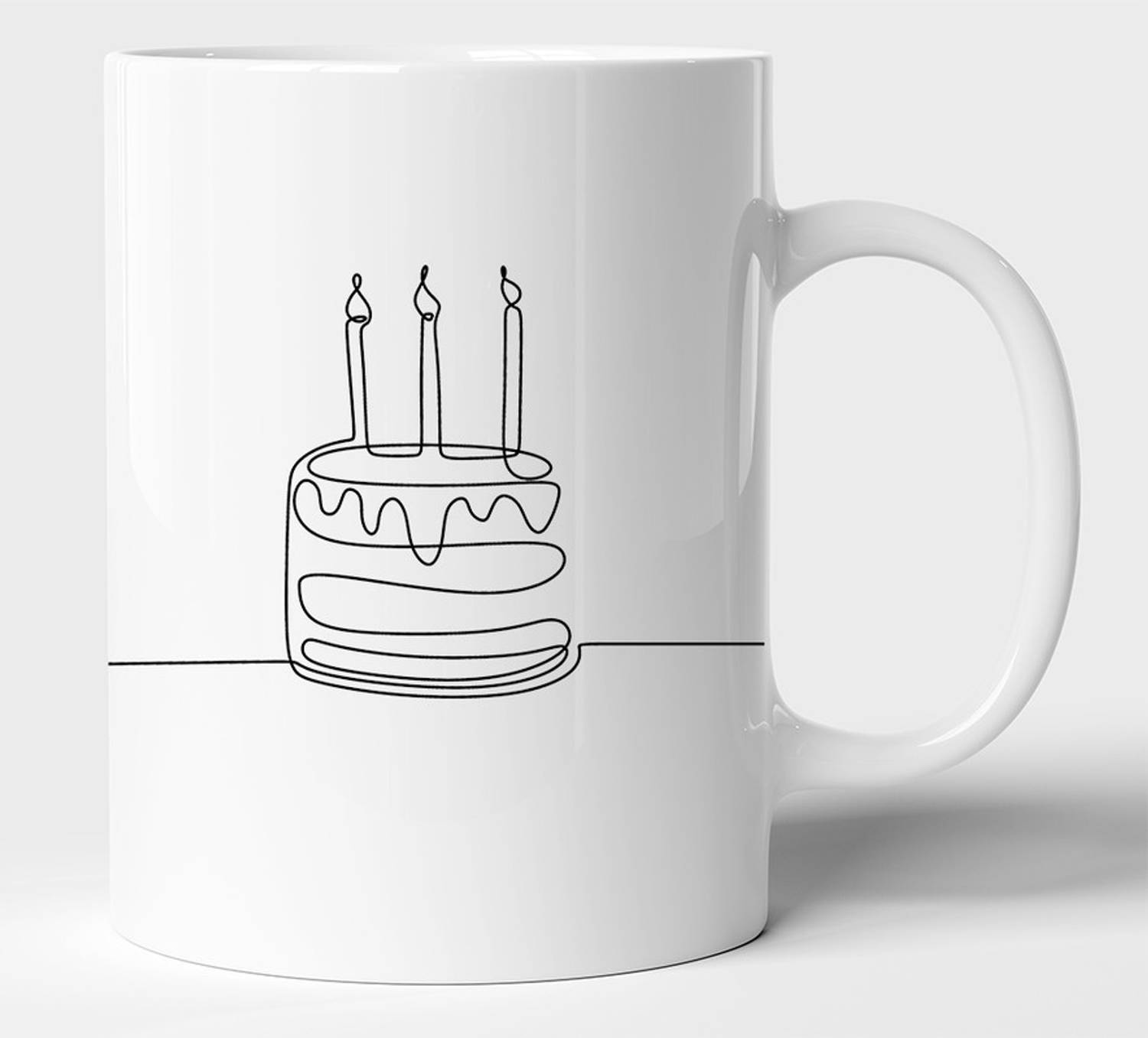 BLISSart Happy Birthday Cake Single Line Ceramic Tea Cup Best Birthday Gift White Ceramic Coffee Mug