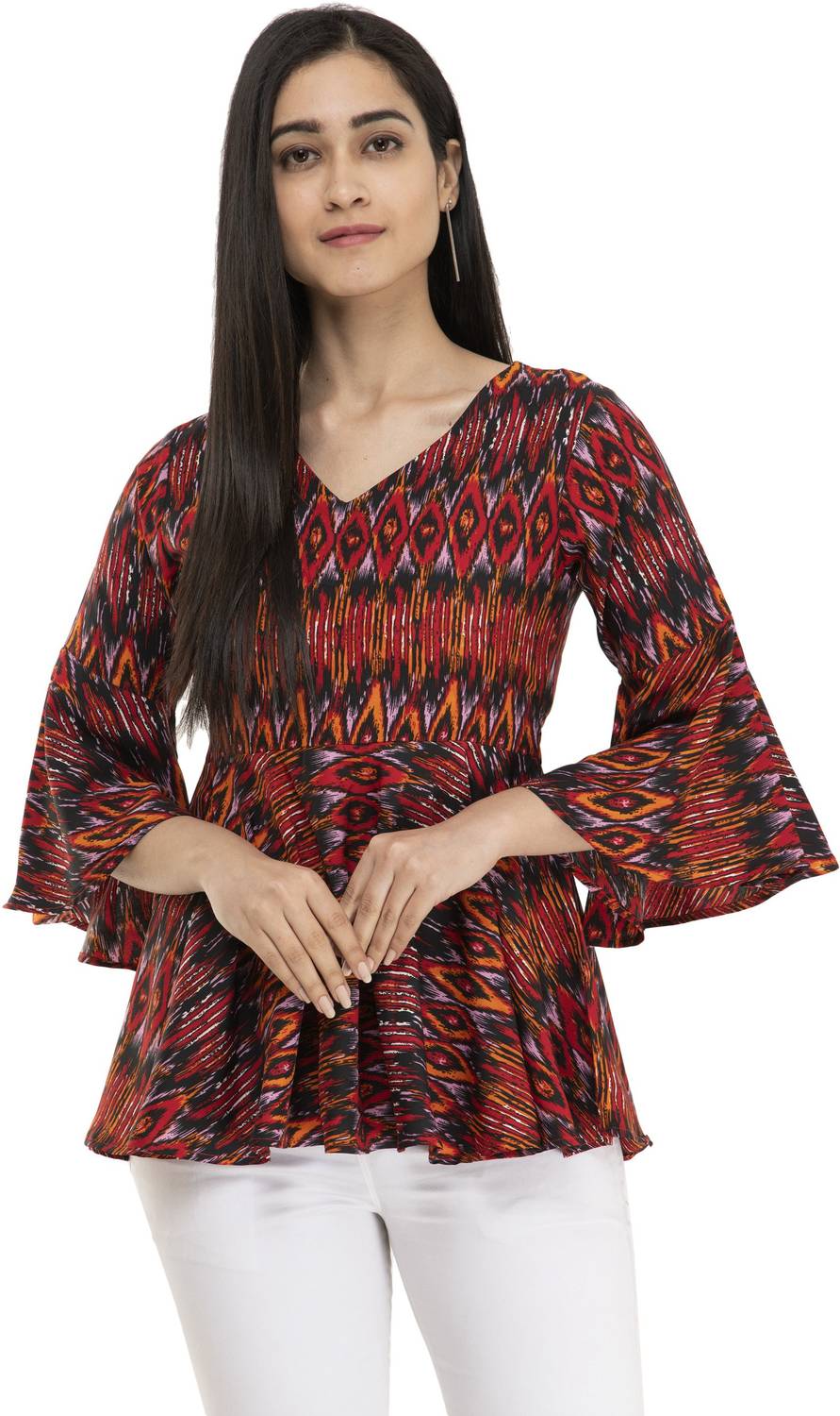 Annectant Casual Bell Sleeve Floral Print Women Multicolor Top