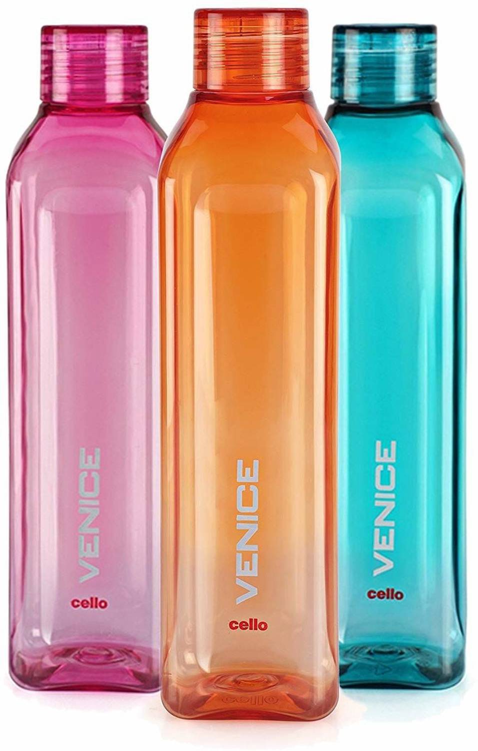 cello Venice Plastic Water Bottle Set, 1 Litre, Set of 3, Color may vary 1000 ml Plastic Bottle