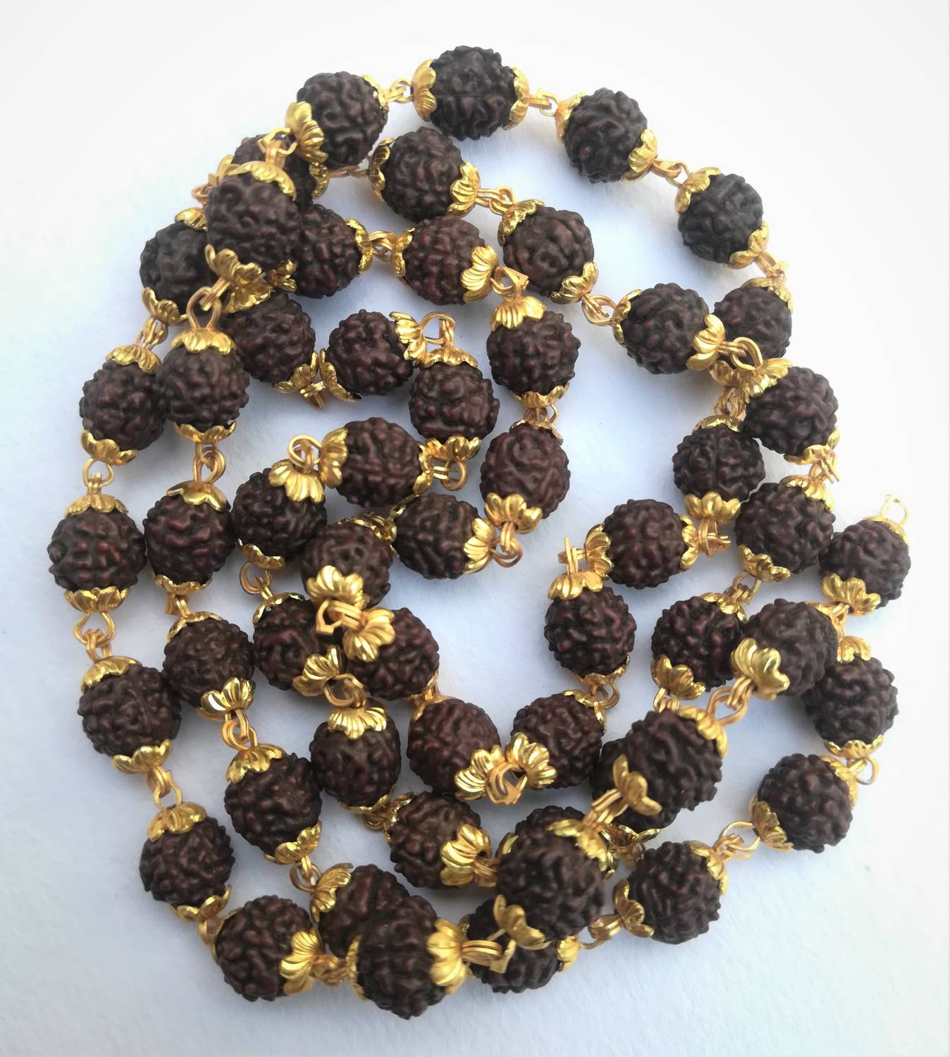 Apnisanskriti Lab Certified Black Rudraksh Mala With Golden Cap- Black - Original Rudraksh Gold-plated Plated Wood Chain