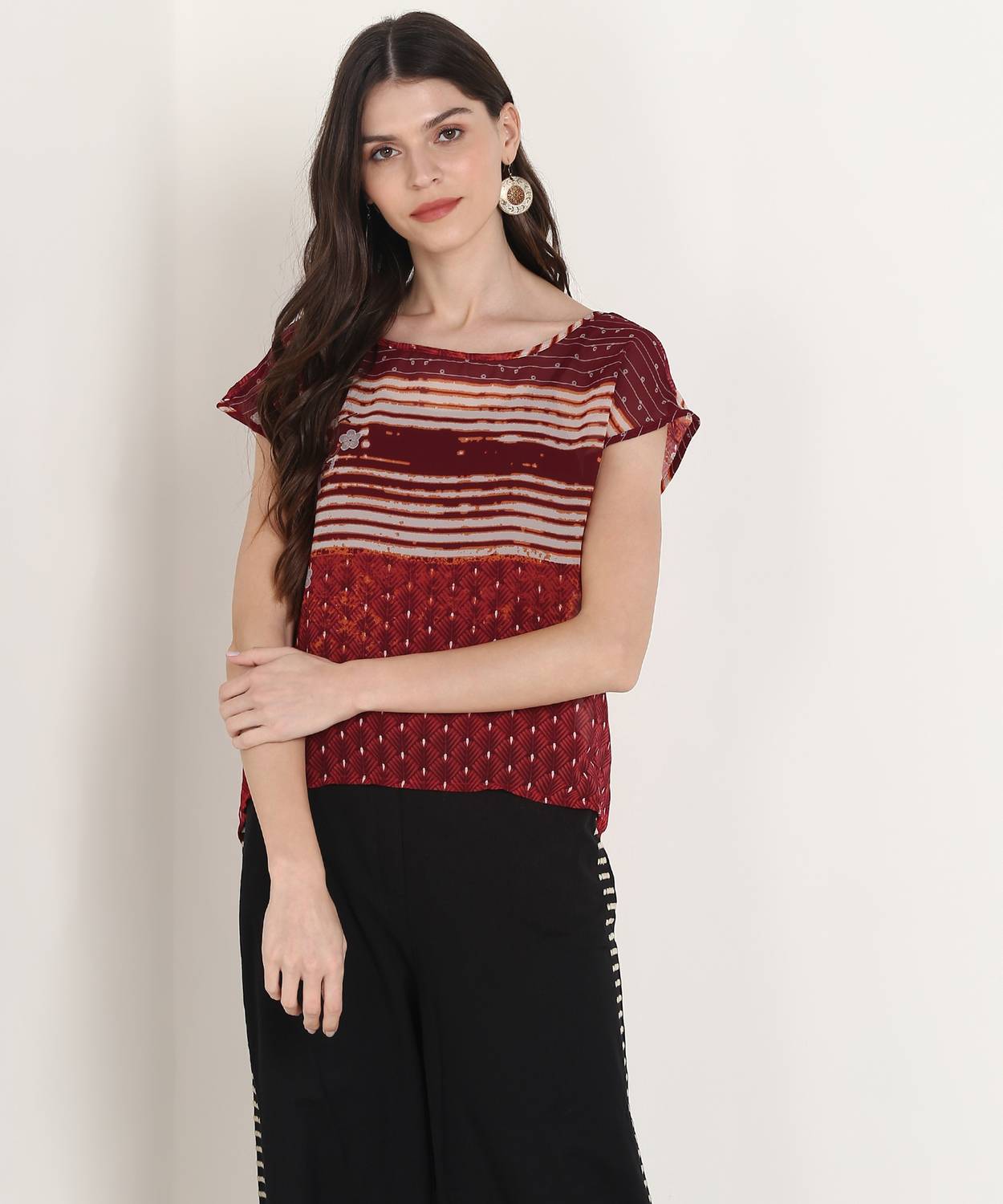 BIBA Casual Sleeveless Printed Women Red Top