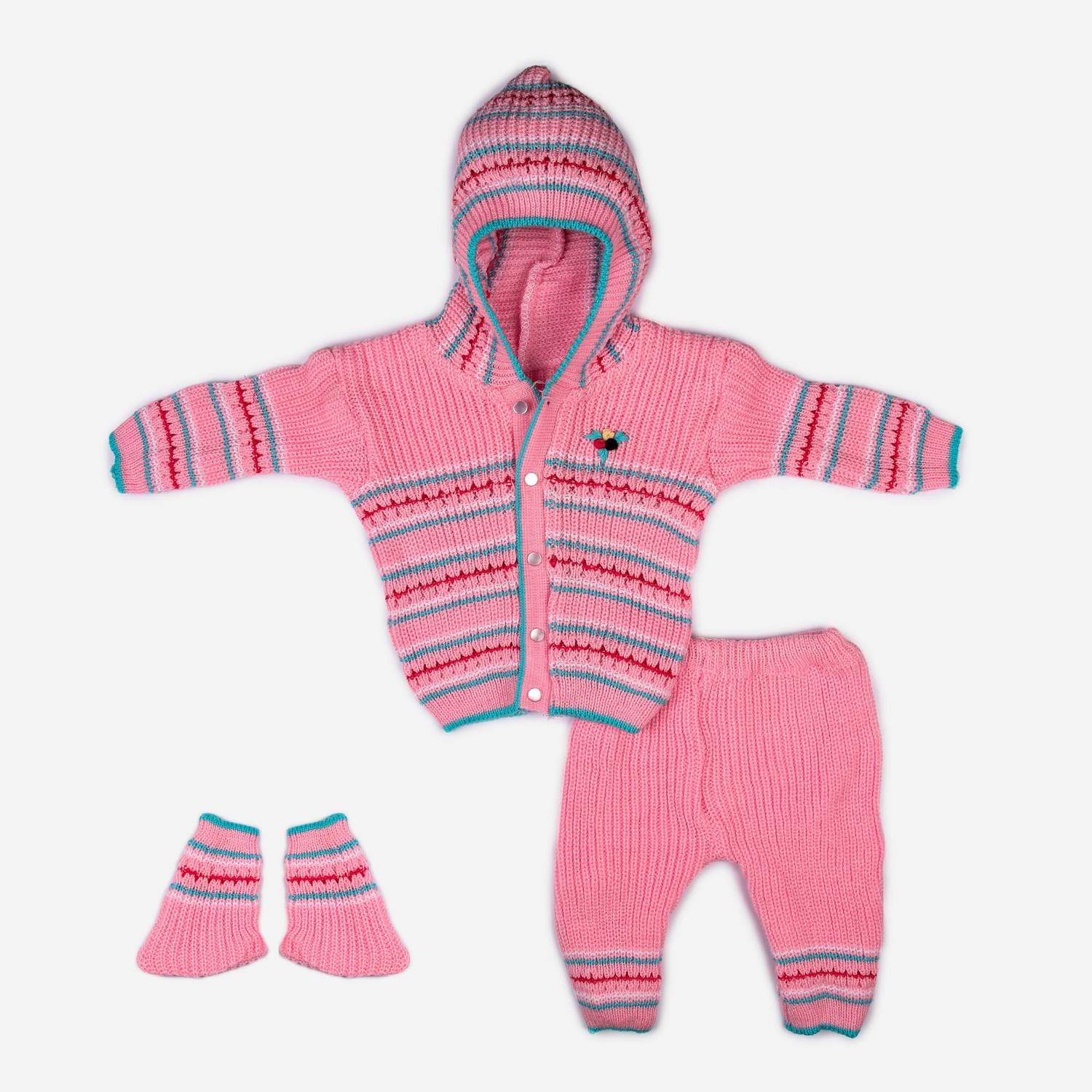 ANIXA Striped Round Neck Casual Baby Boys & Baby Girls Pink Sweater
