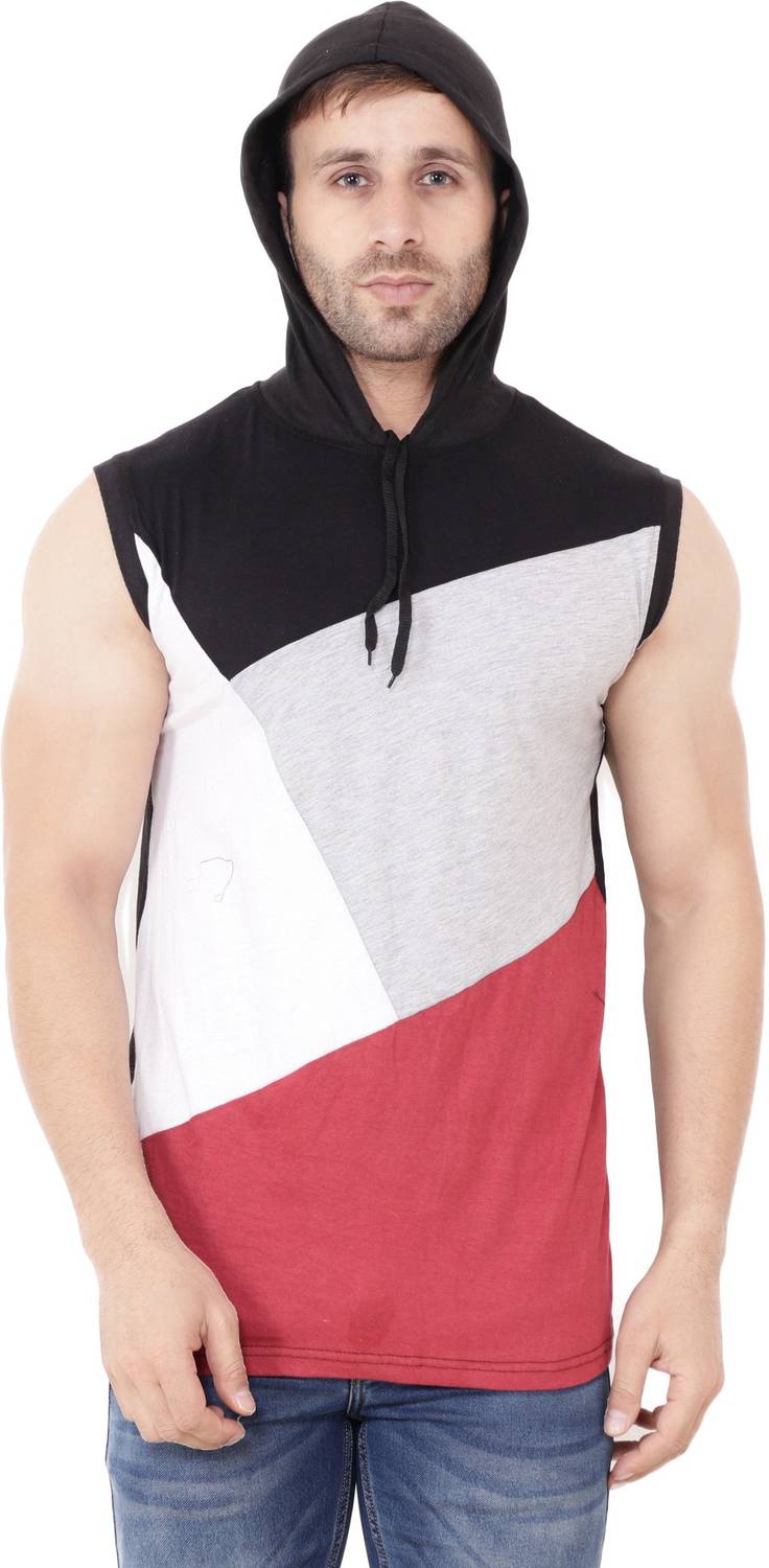 Blisstone Self Design Men Hooded Neck Multicolor T-Shirt
