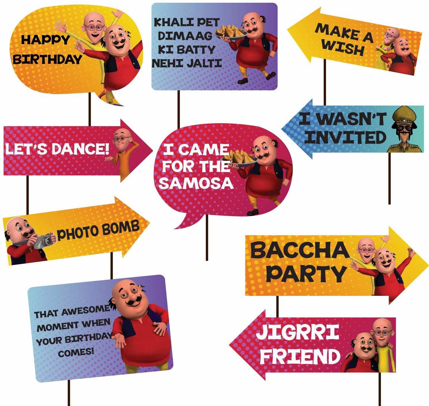 Balloons 10 Pieces Motu-patlu Birthday Theme Photo Booth Props for Kids/Theme Birthday Party Photobooth Props and photobooth of Different Birthday Themes (Motu-patlu-Birthday-Props) Photo Booth Board