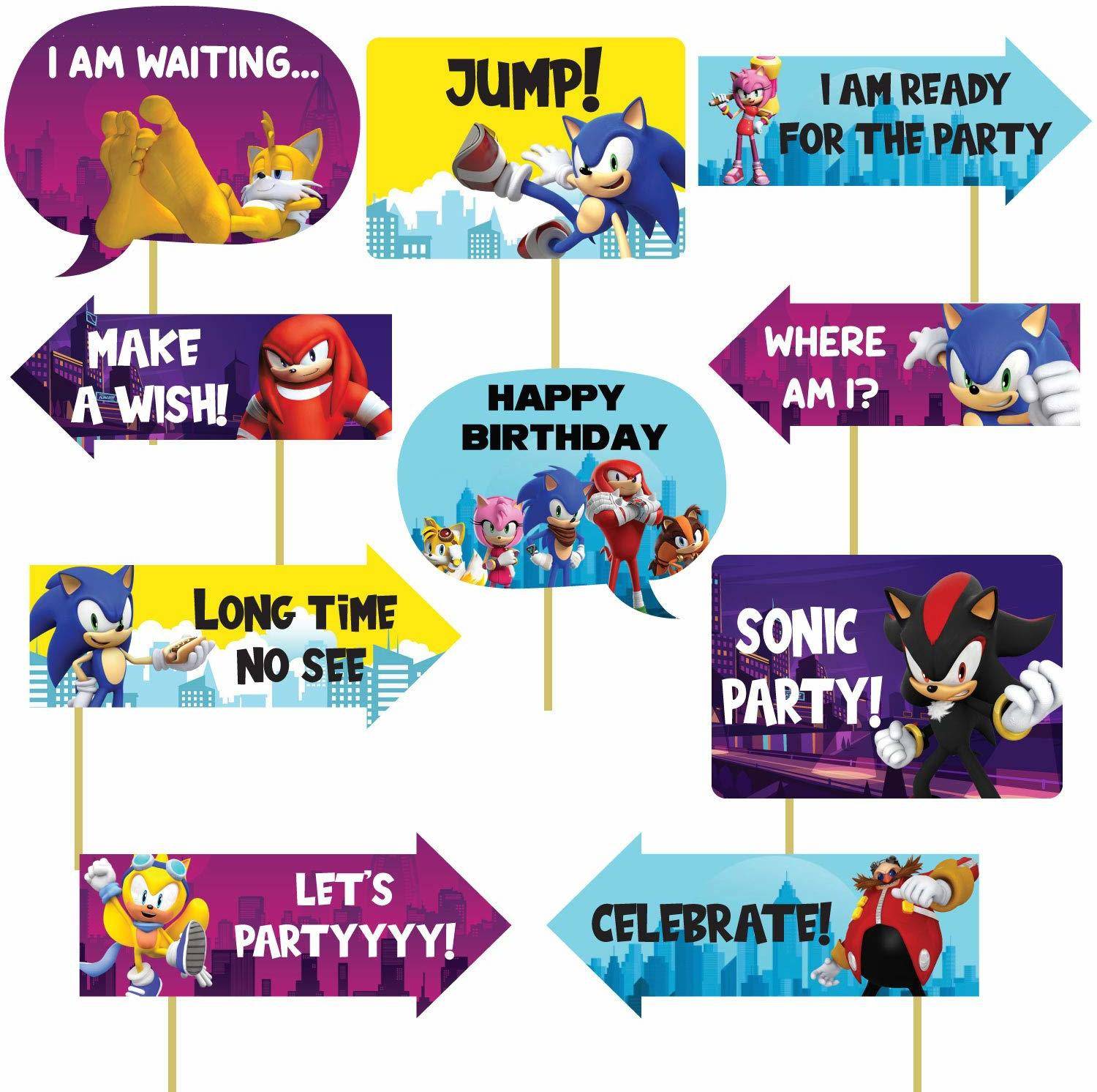 Balloons 10 Pieces Sonic Birthday Theme Photo Booth Props for Kids/Theme Birthday Party Photobooth Props and photobooth of Different Birthday Themes (Sonic-Birthday-Props) Photo Booth Board