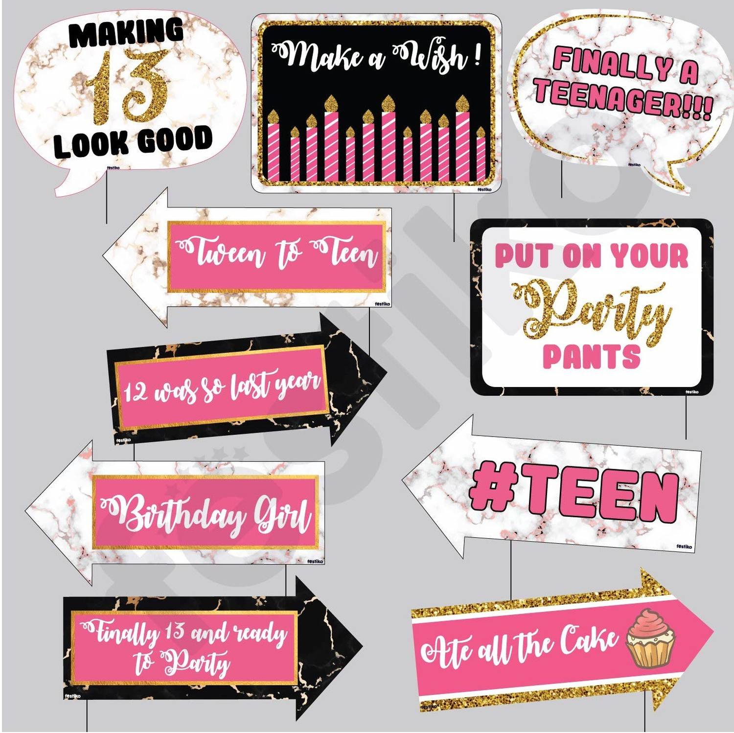 Balloons 13th Birthday Photo Booth Props(Set of 10pcs)/Photo Booth Props Birthday Party Supplies, Decorations and Favors (13th Birthday Props) Photo Booth Board